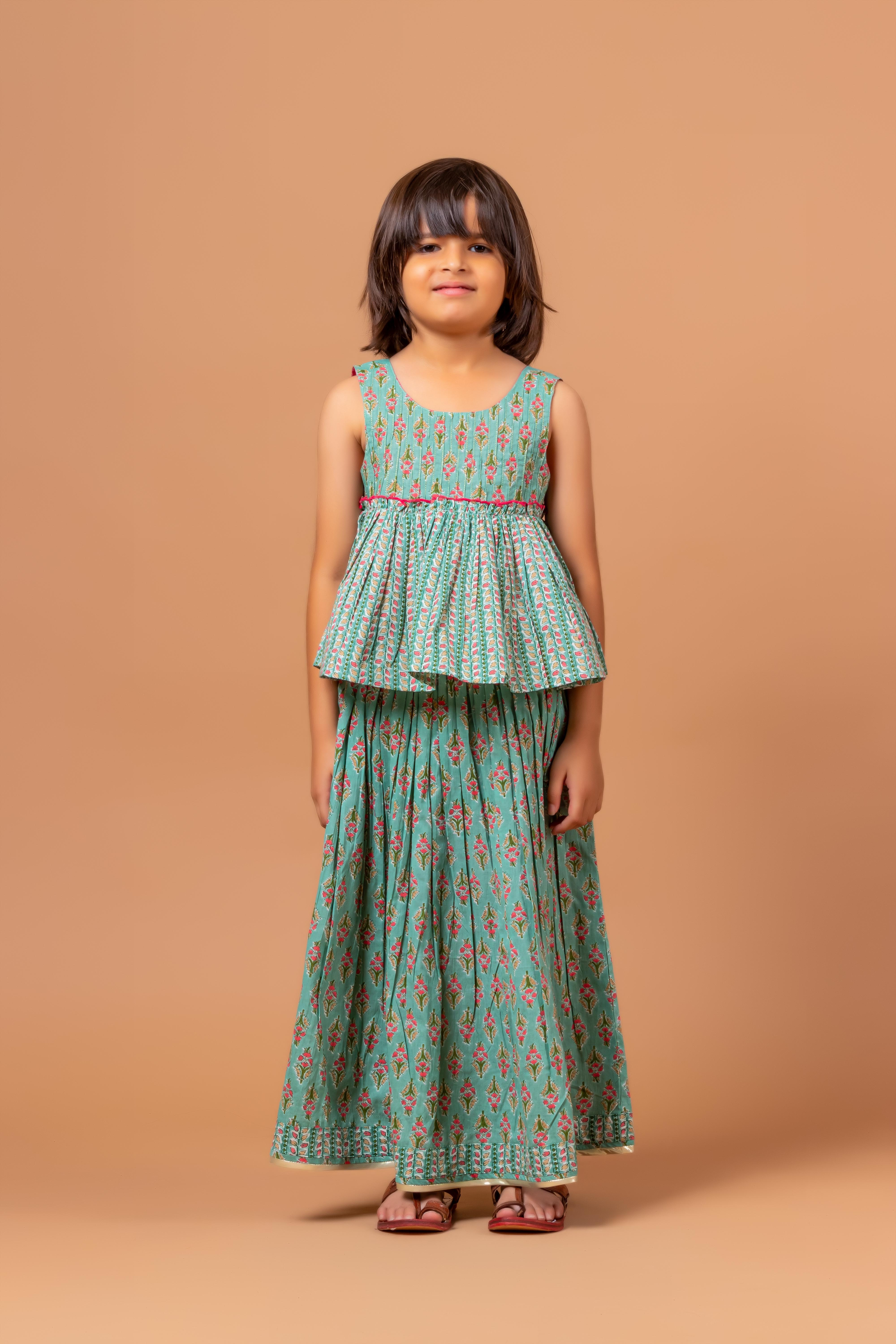 Girls Lehenga Choli Set Mandala Buti Green