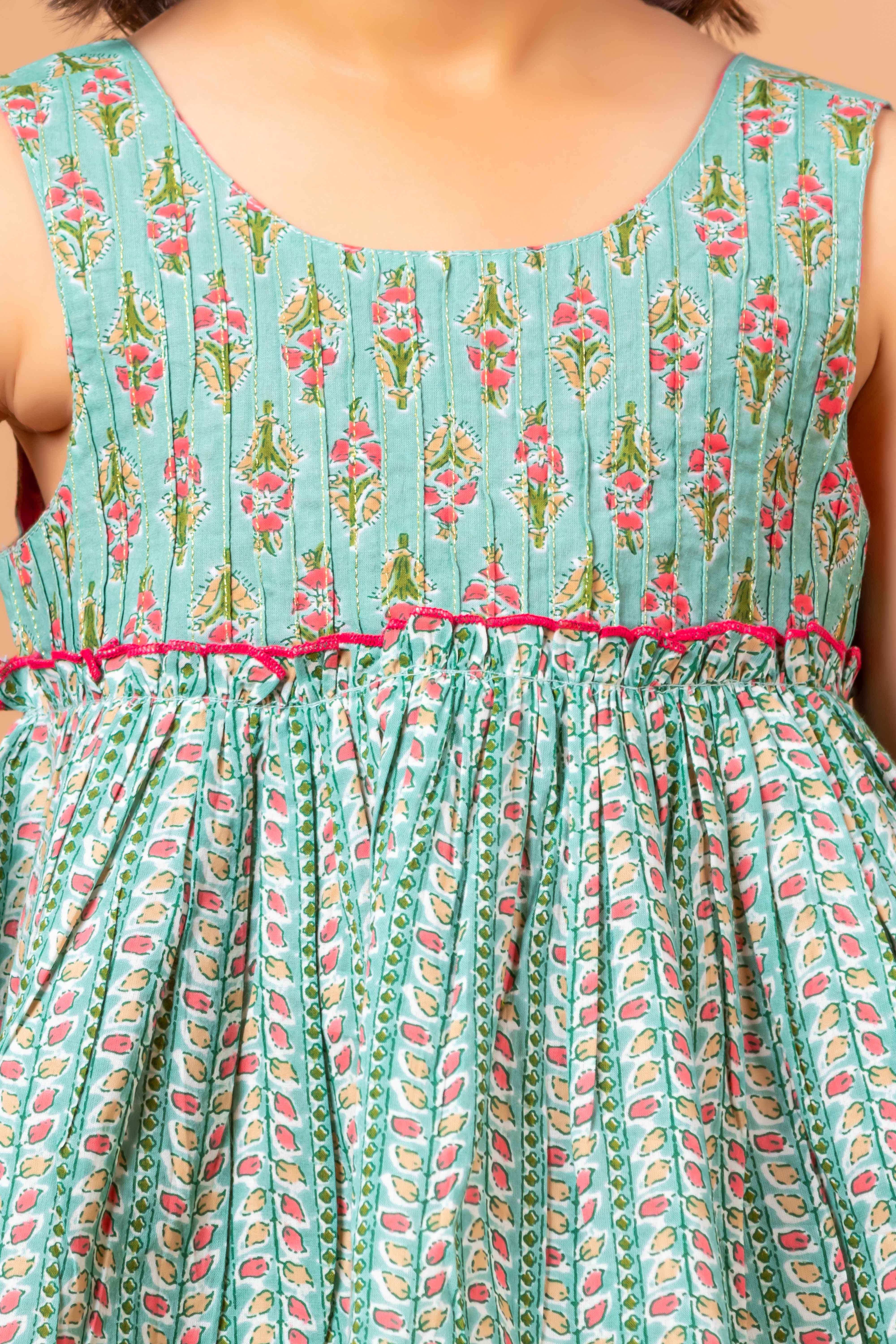 Girls Lehenga Choli Set Mandala Buti Green