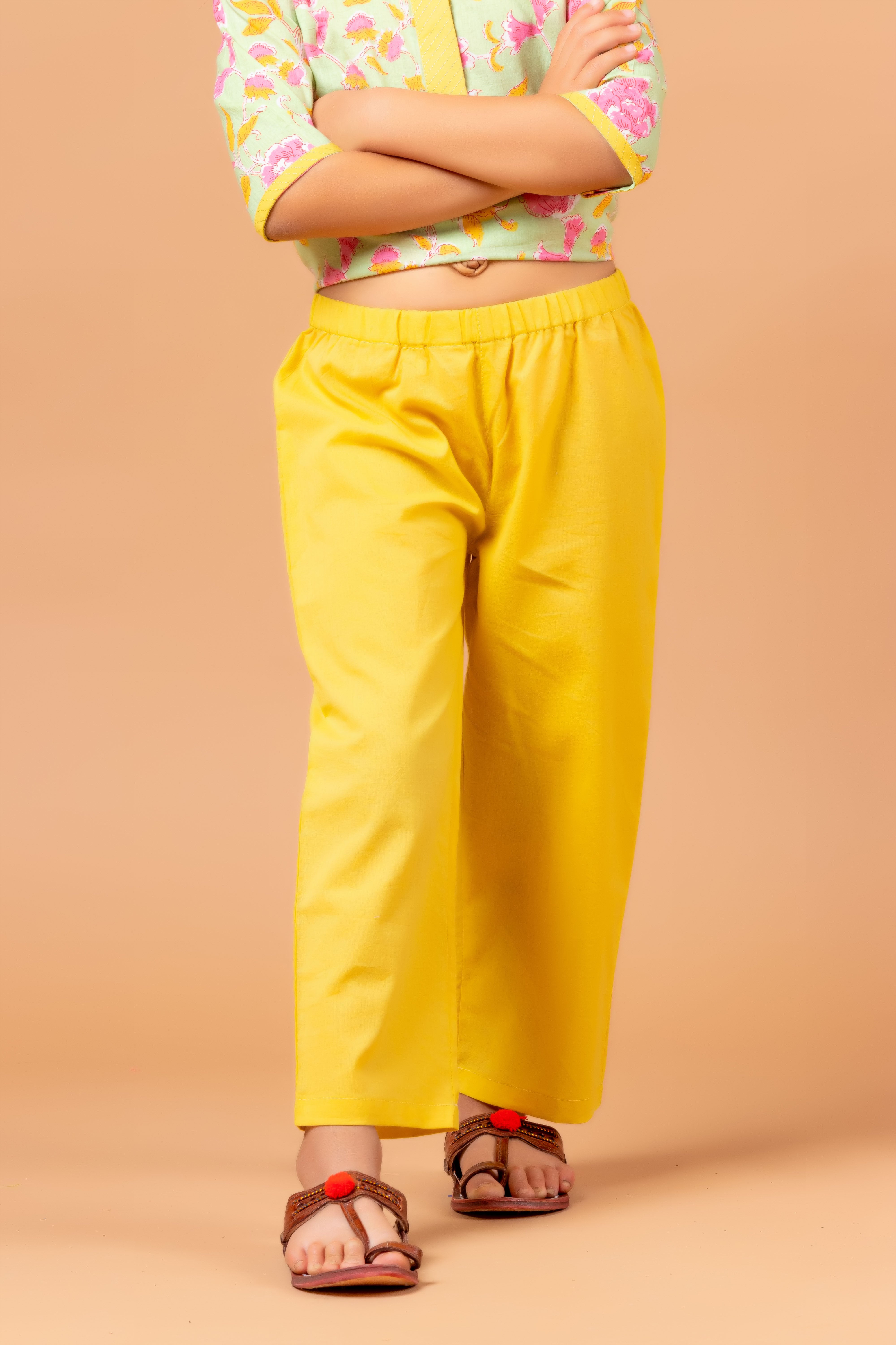 Girls Printed Kurta Set Floral Mint