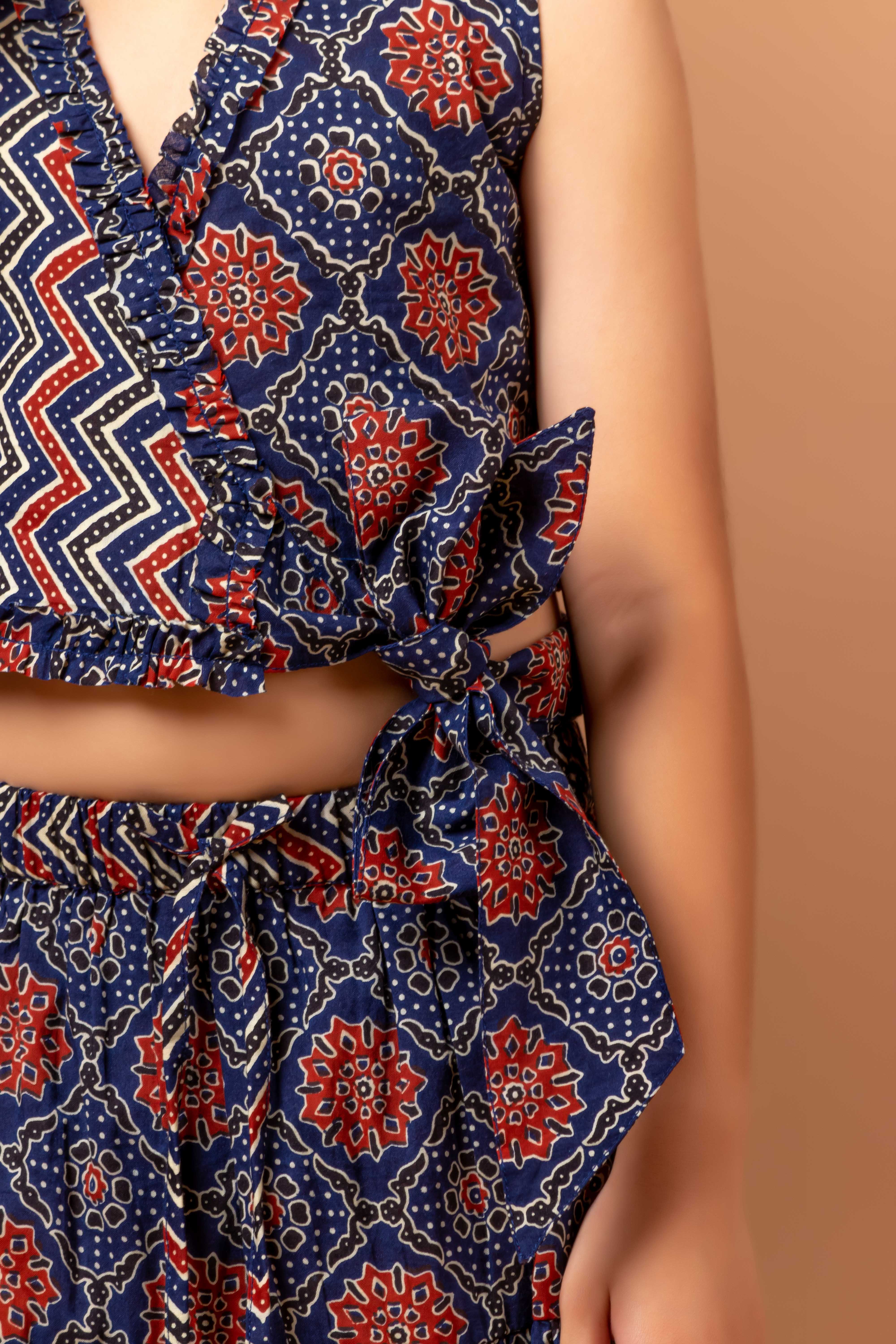 Girls Lehenga choli set Garima Ajrakh Blue