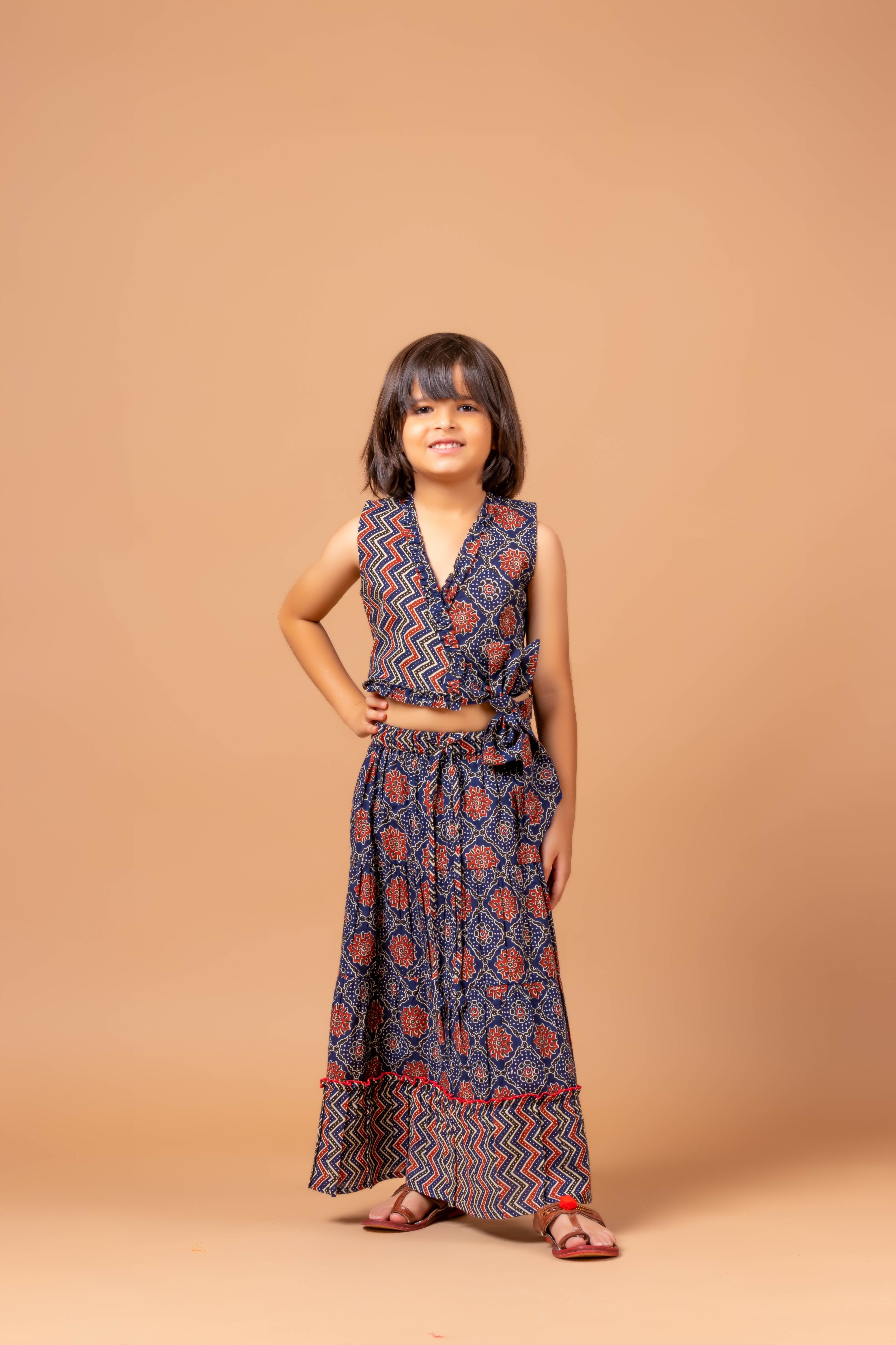 Girls Lehenga choli set Garima Ajrakh Blue