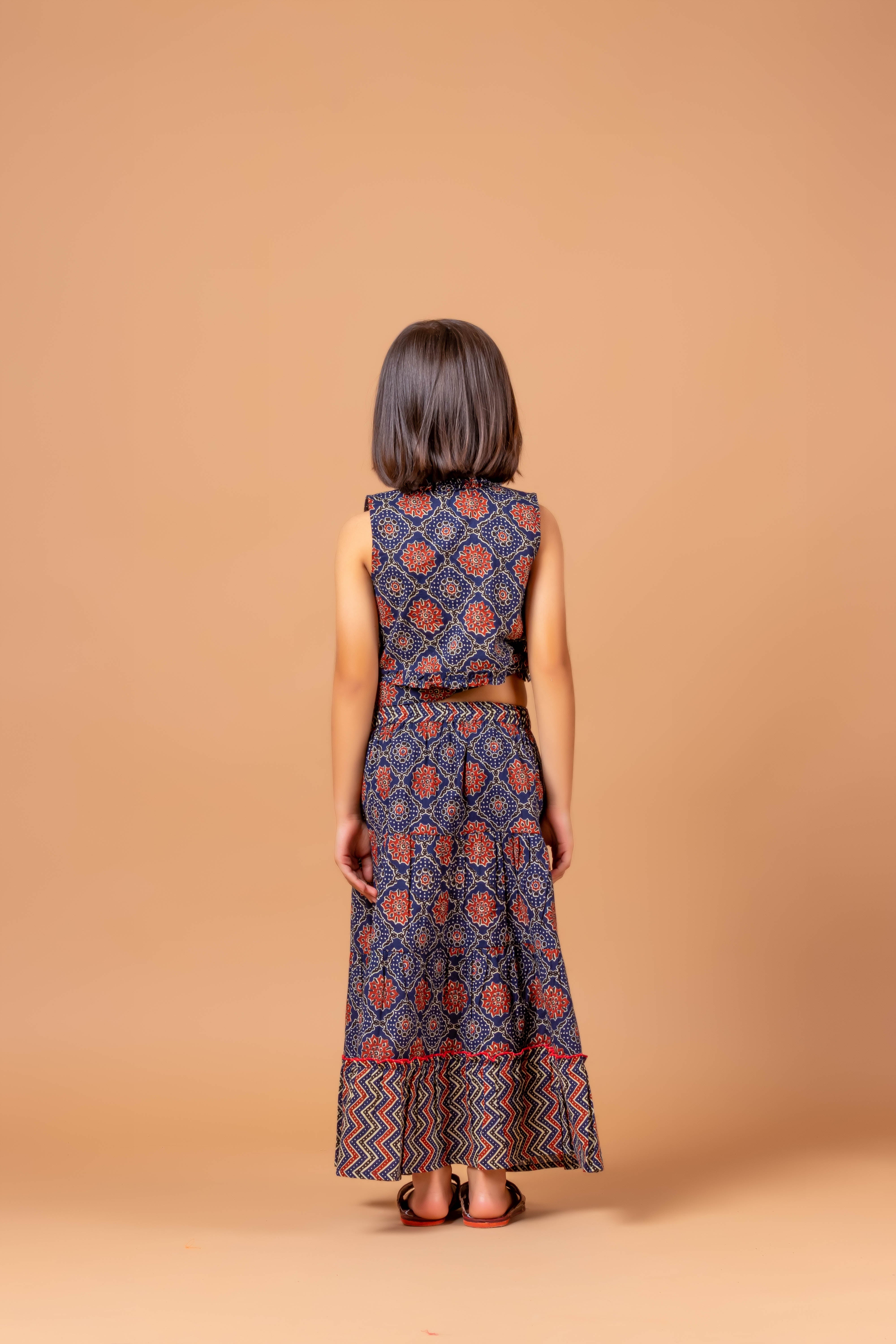 Girls Lehenga choli set Garima Ajrakh Blue