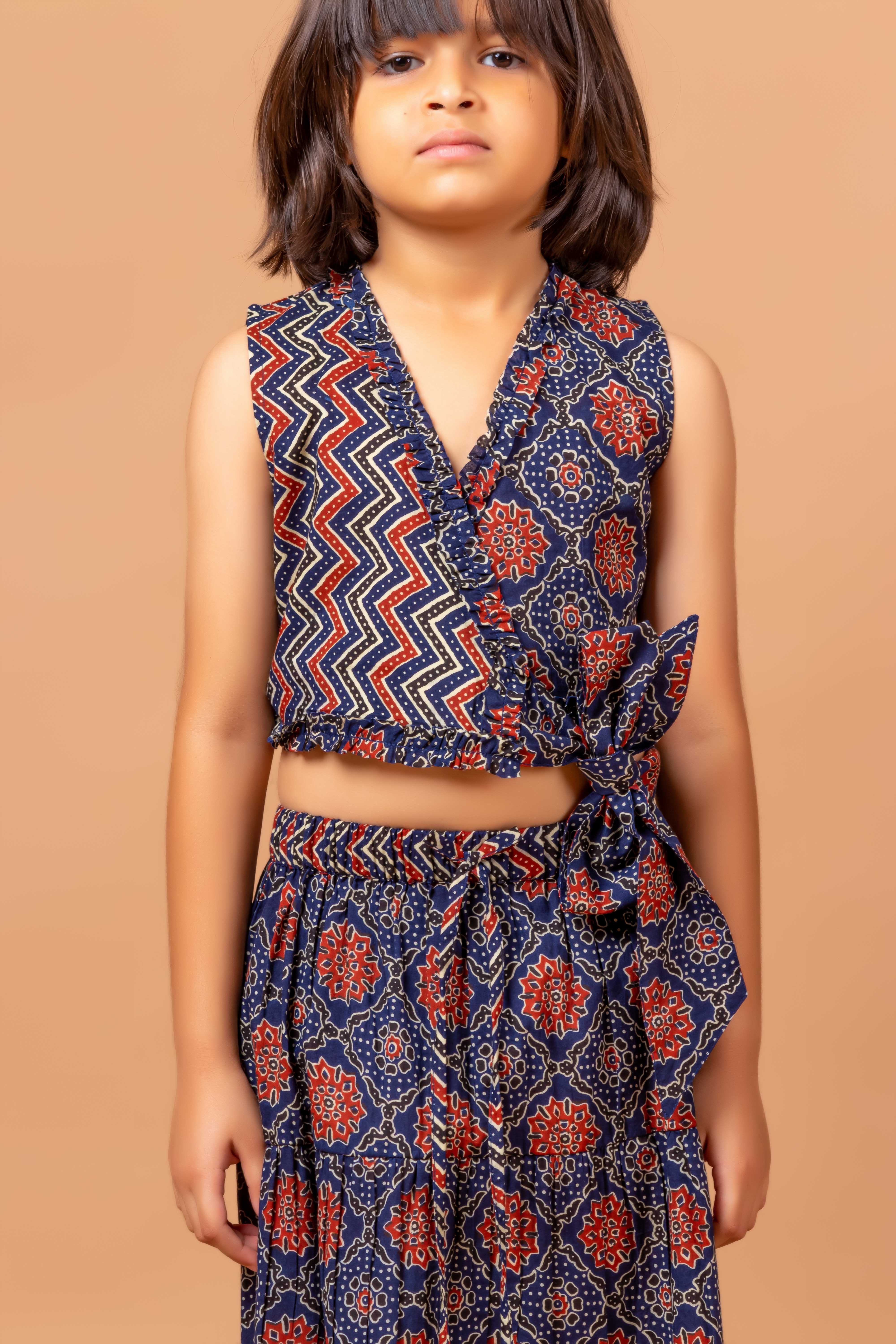 Girls Lehenga choli set Garima Ajrakh Blue