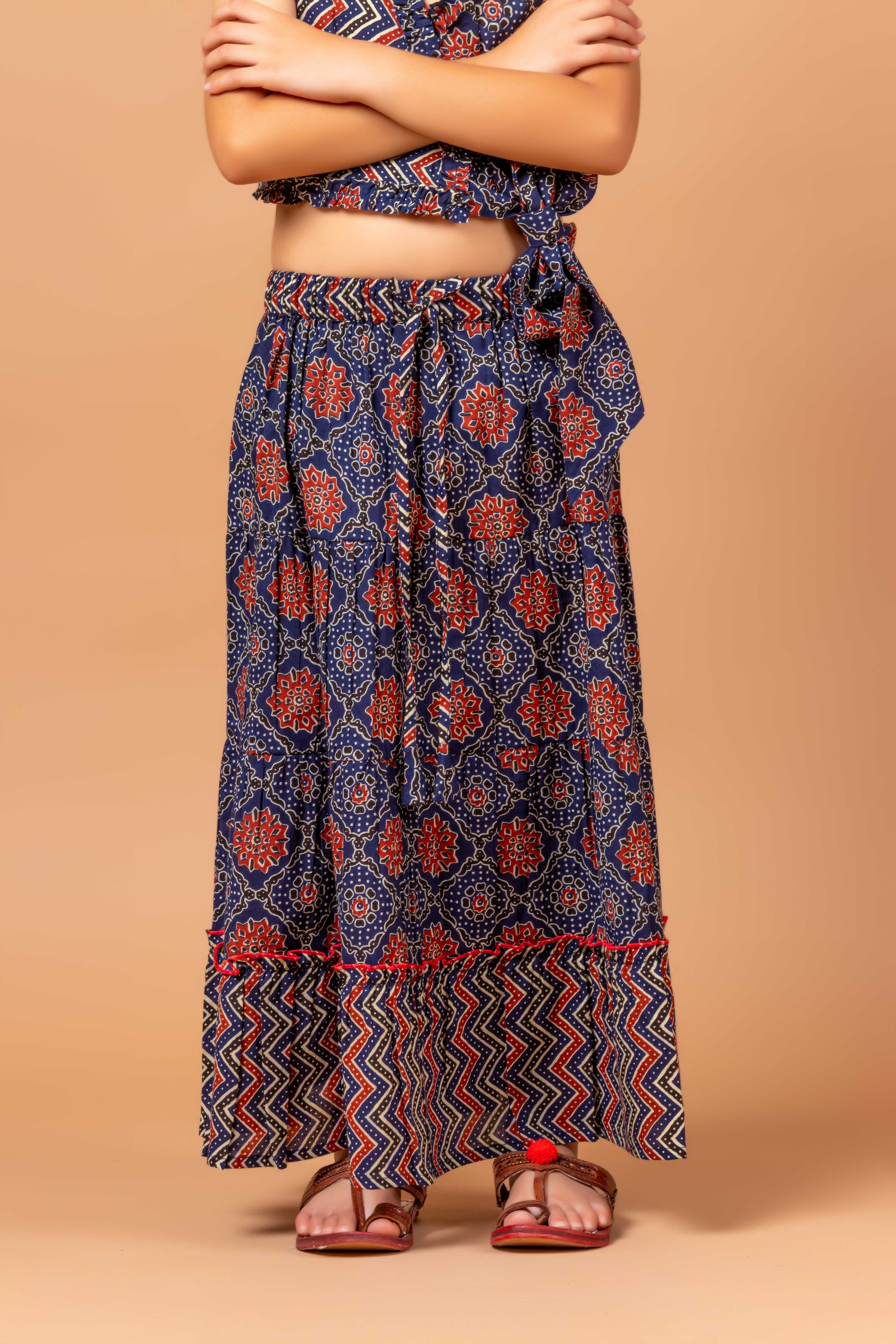 Girls Lehenga choli set Garima Ajrakh Blue