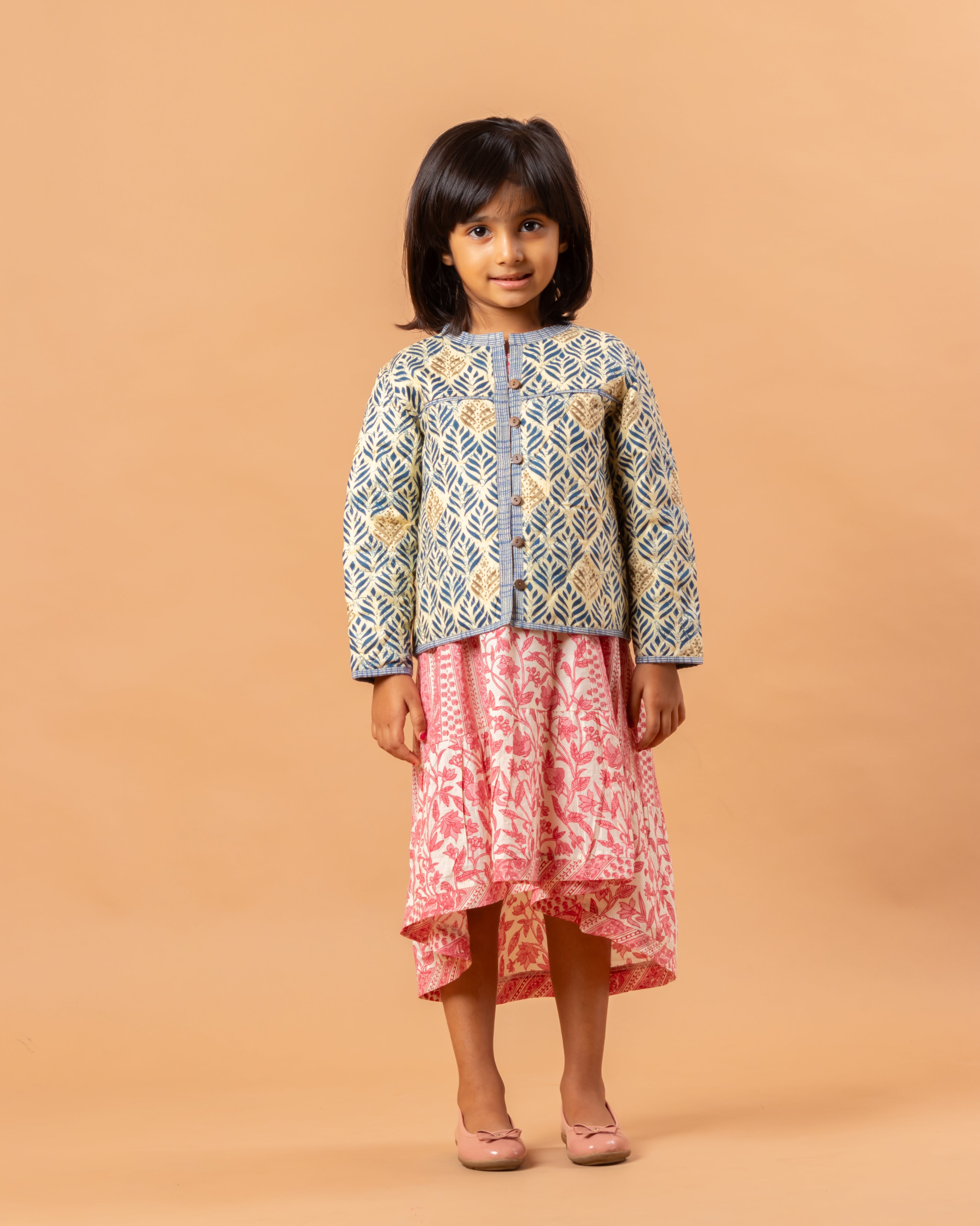 Quilted Reversible Jacket Blue Leaf