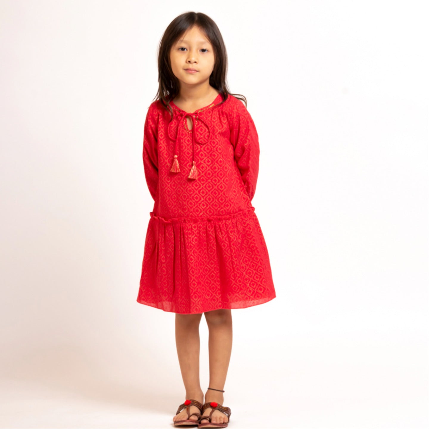 Girl's Block printed Dress Red