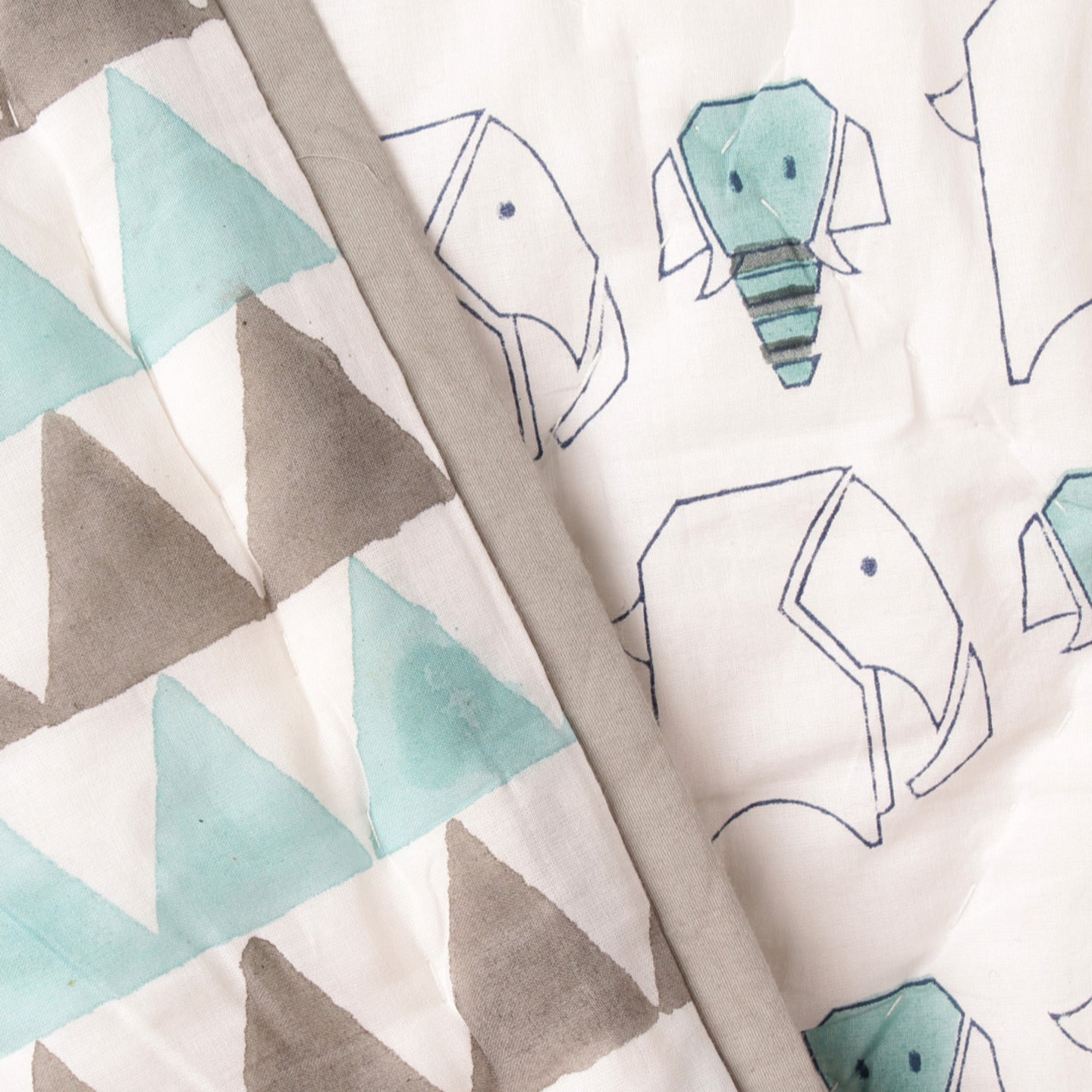 Origami Elephant quilt blue