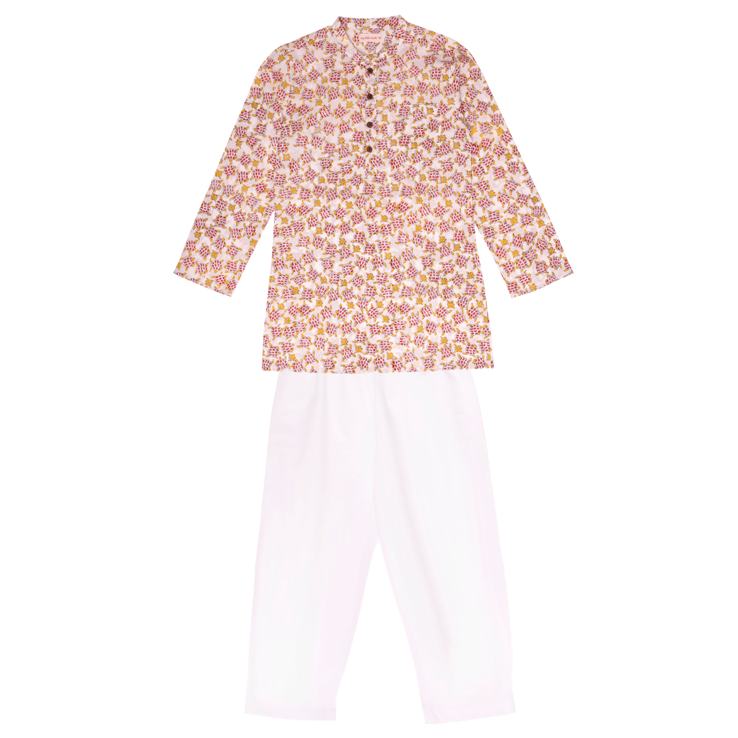 Block Printed Boy's Kurta Set Sea Turtle Print Red