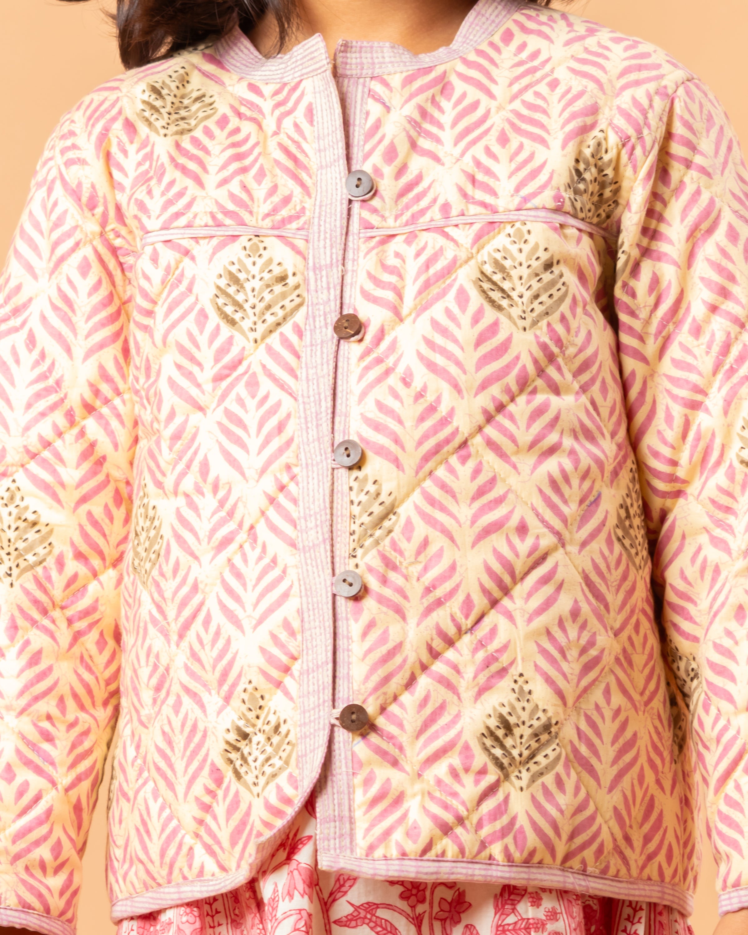 Quilted Reversible Jacket Pink Leaf