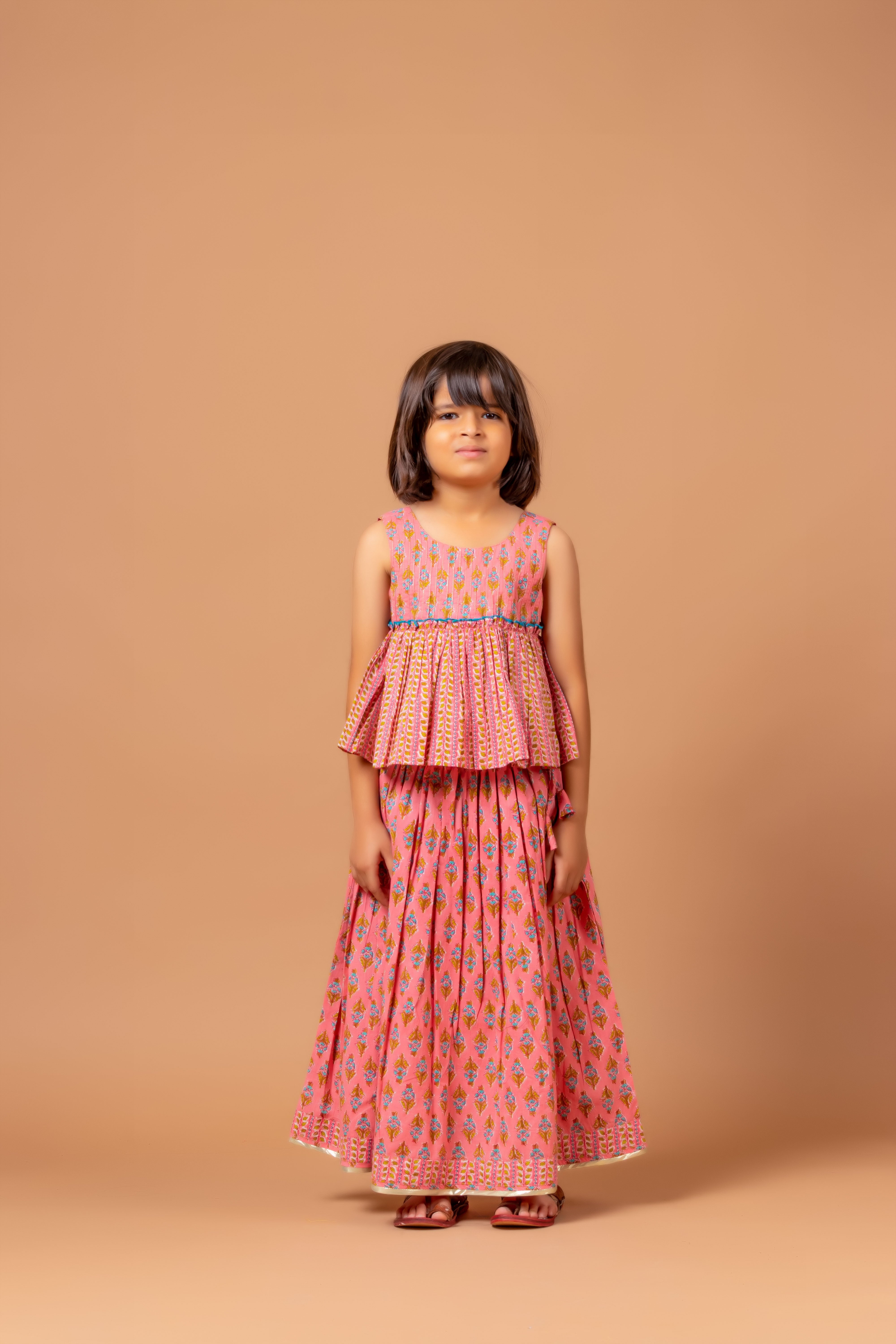 Girls Lehenga Choli Set Mandala Buti Pink