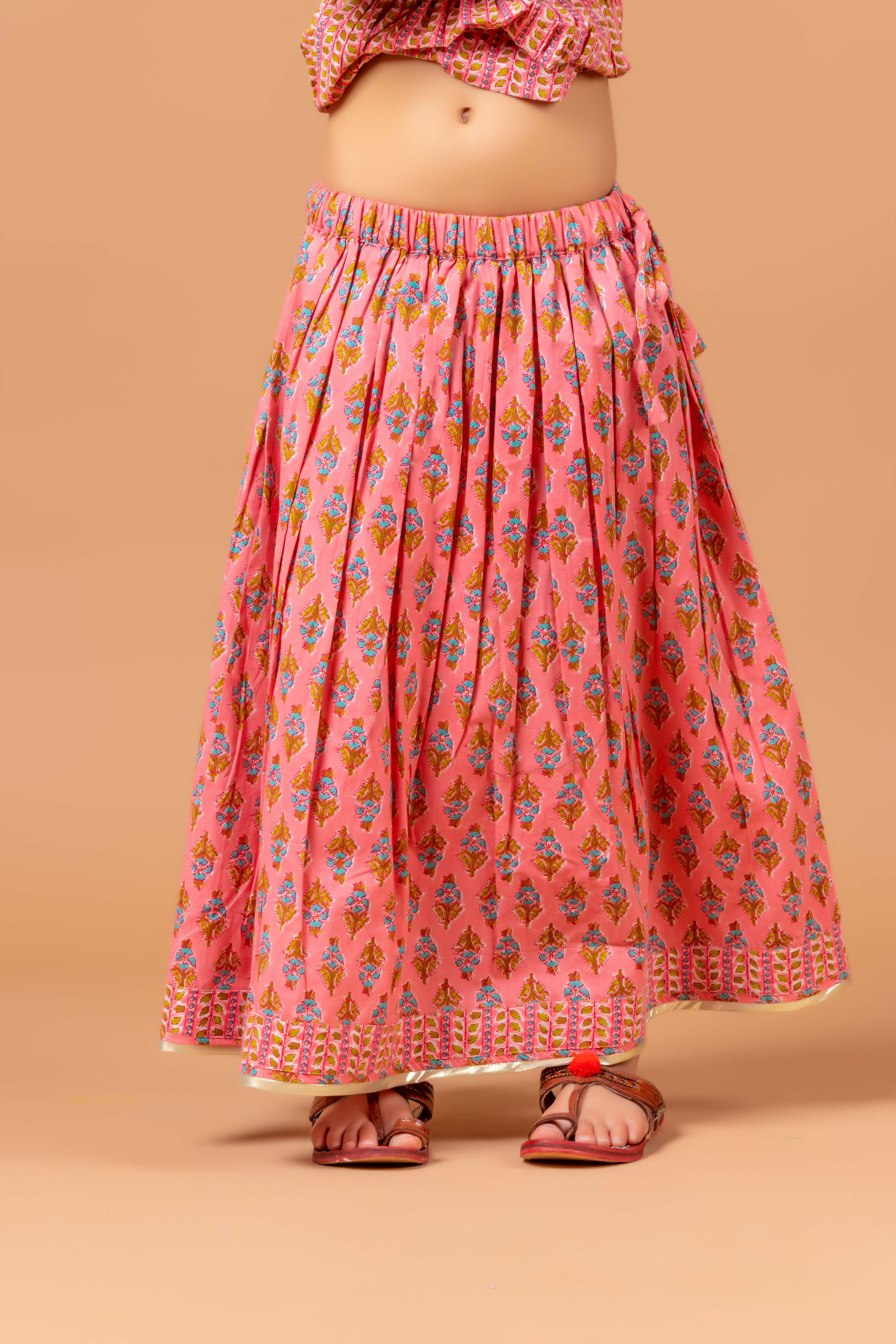 Girls Lehenga Choli Set Mandala Buti Pink