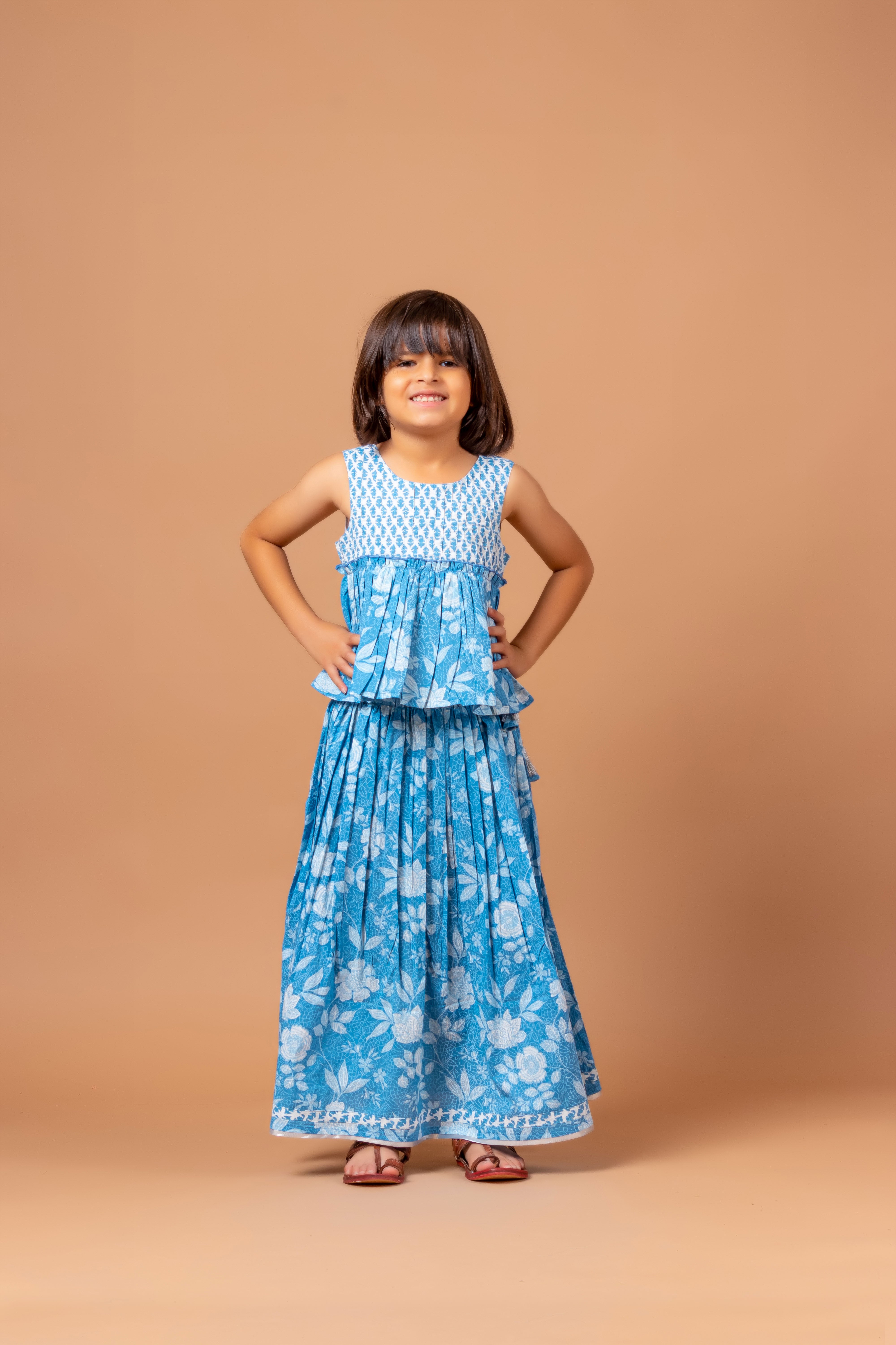 Girls Lehenga Choli Set Mandala Blue Jaal