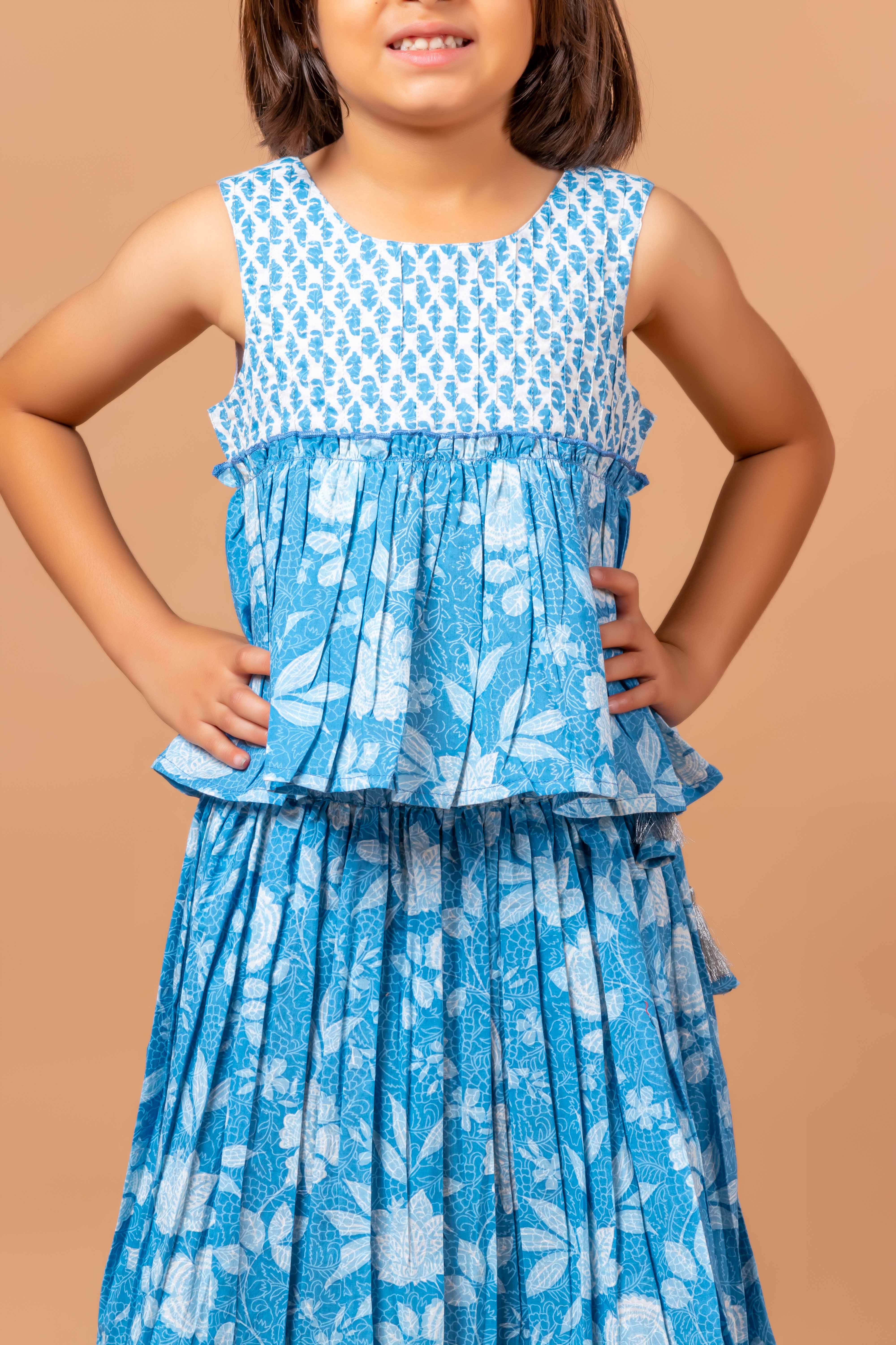 Girls Lehenga Choli Set Mandala Blue Jaal