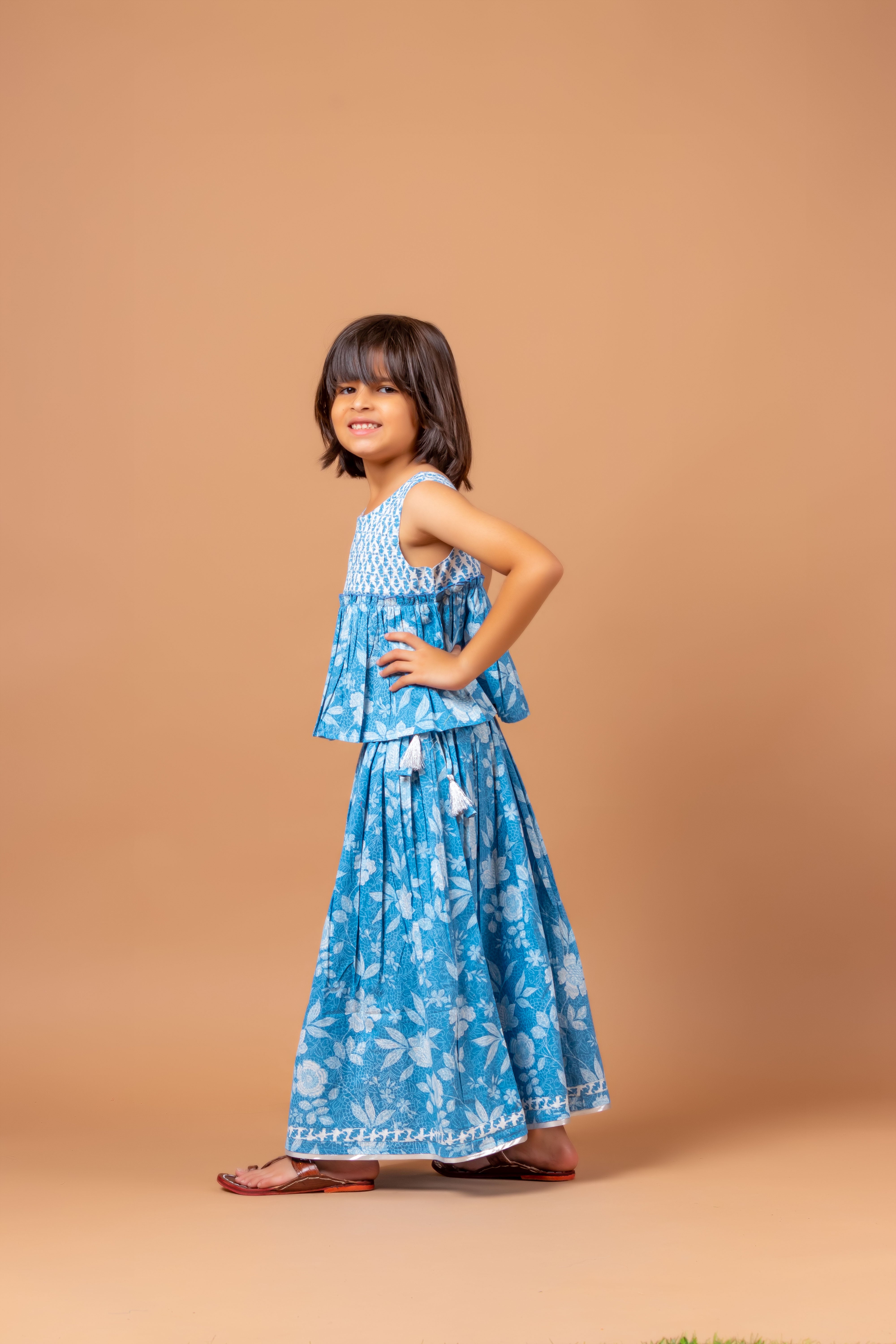 Girls Lehenga Choli Set Mandala Blue Jaal