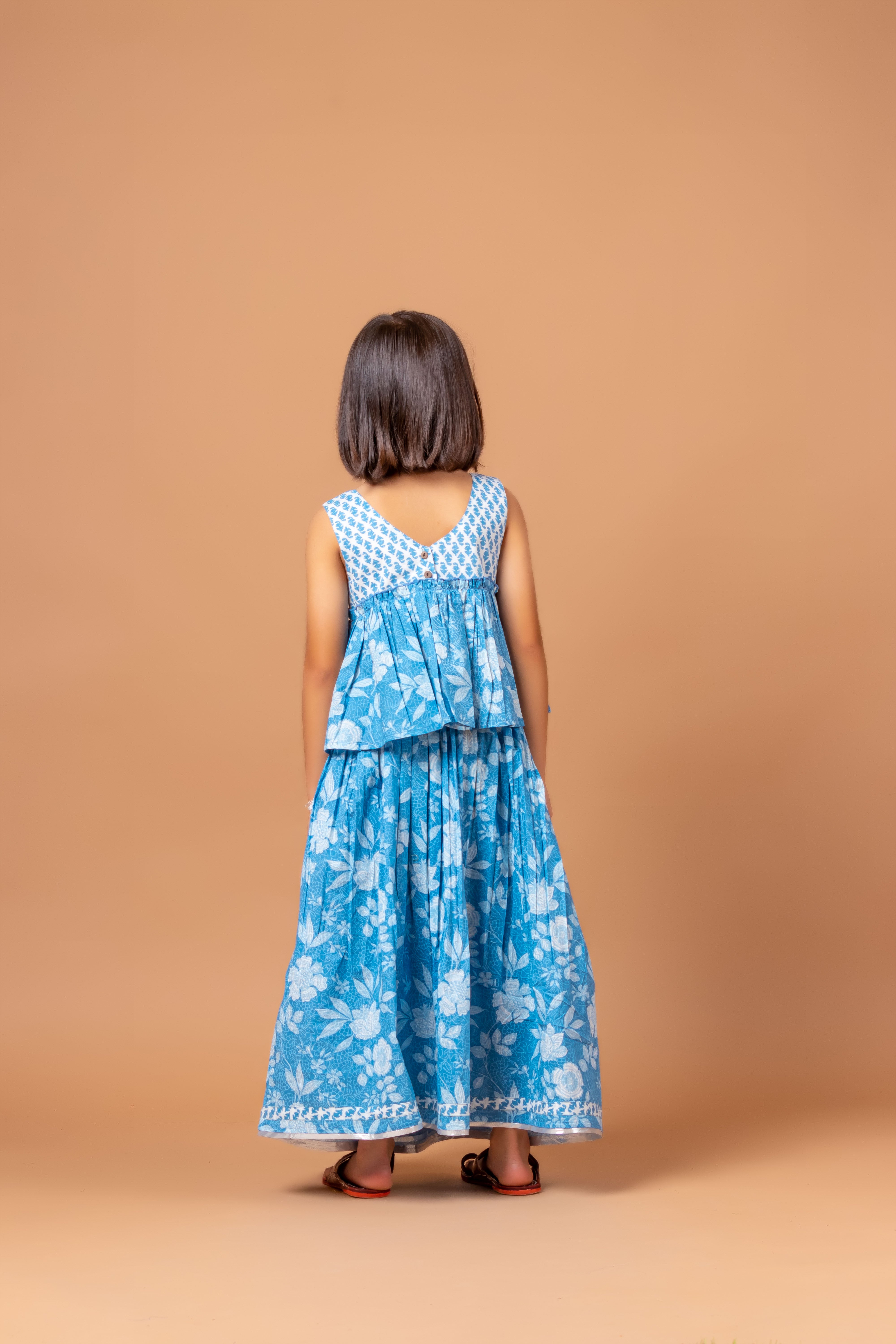 Girls Lehenga Choli Set Mandala Blue Jaal