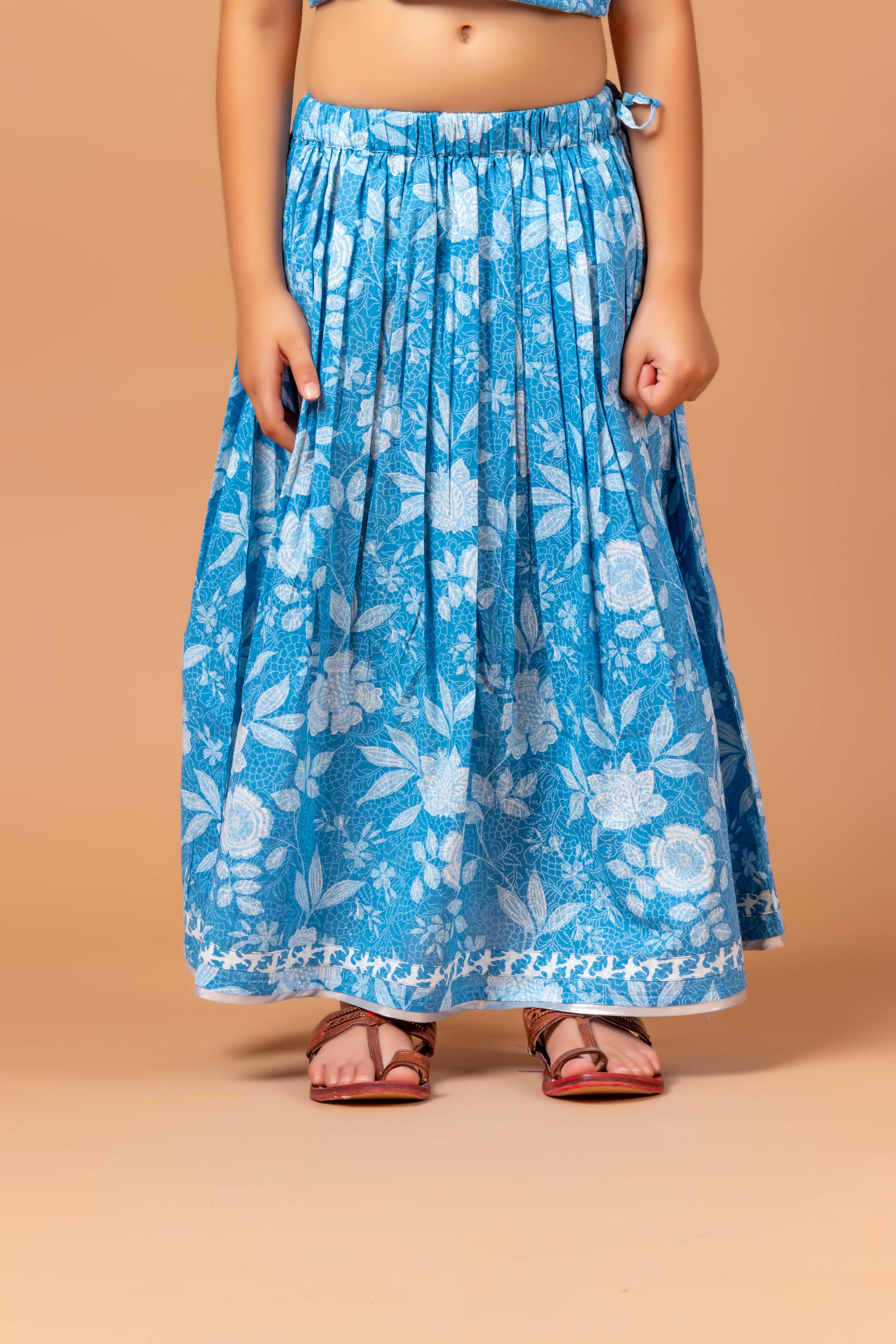 Girls Lehenga Choli Set Mandala Blue Jaal