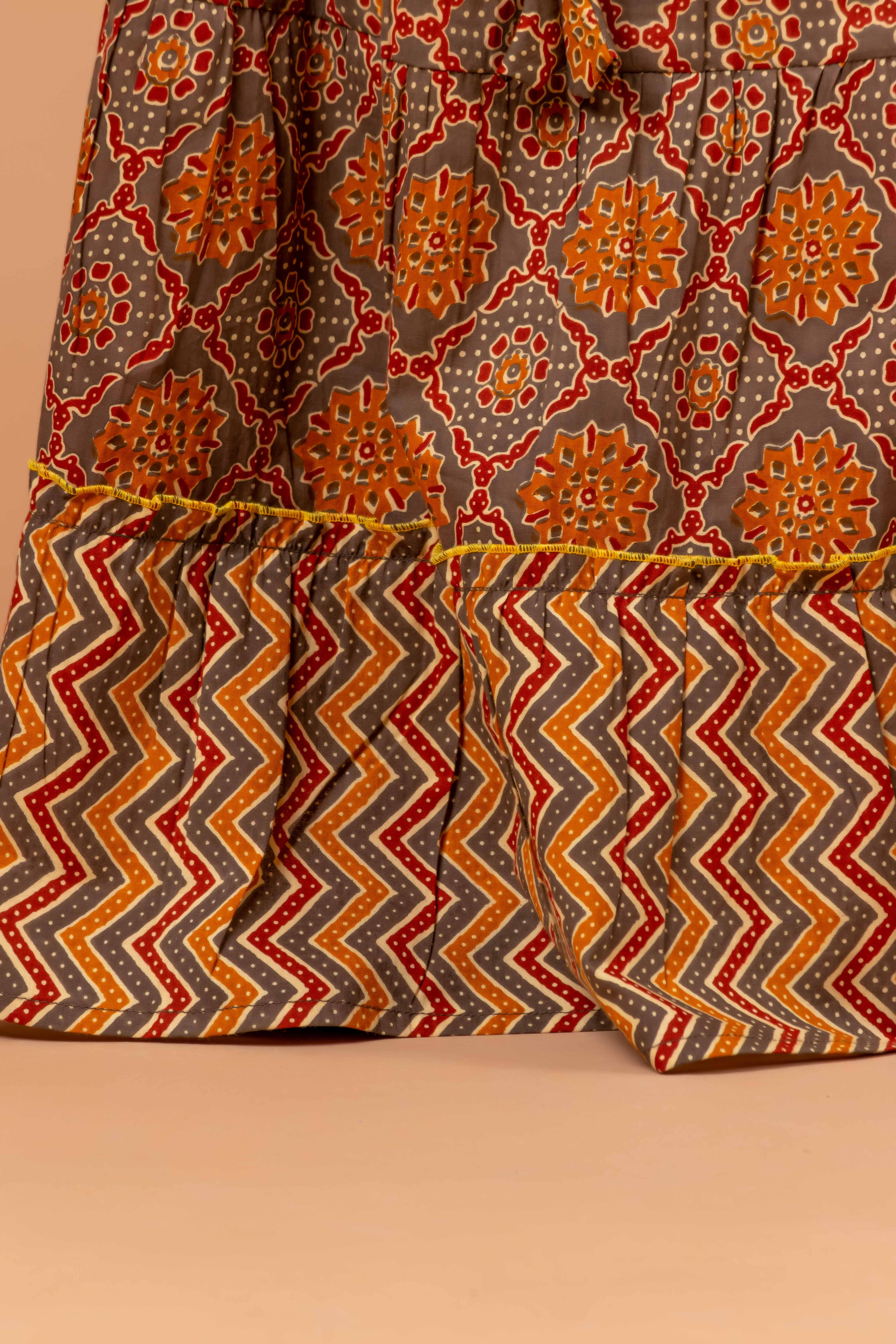 Girls Lehenga choli set Garima Ajrakh Brown