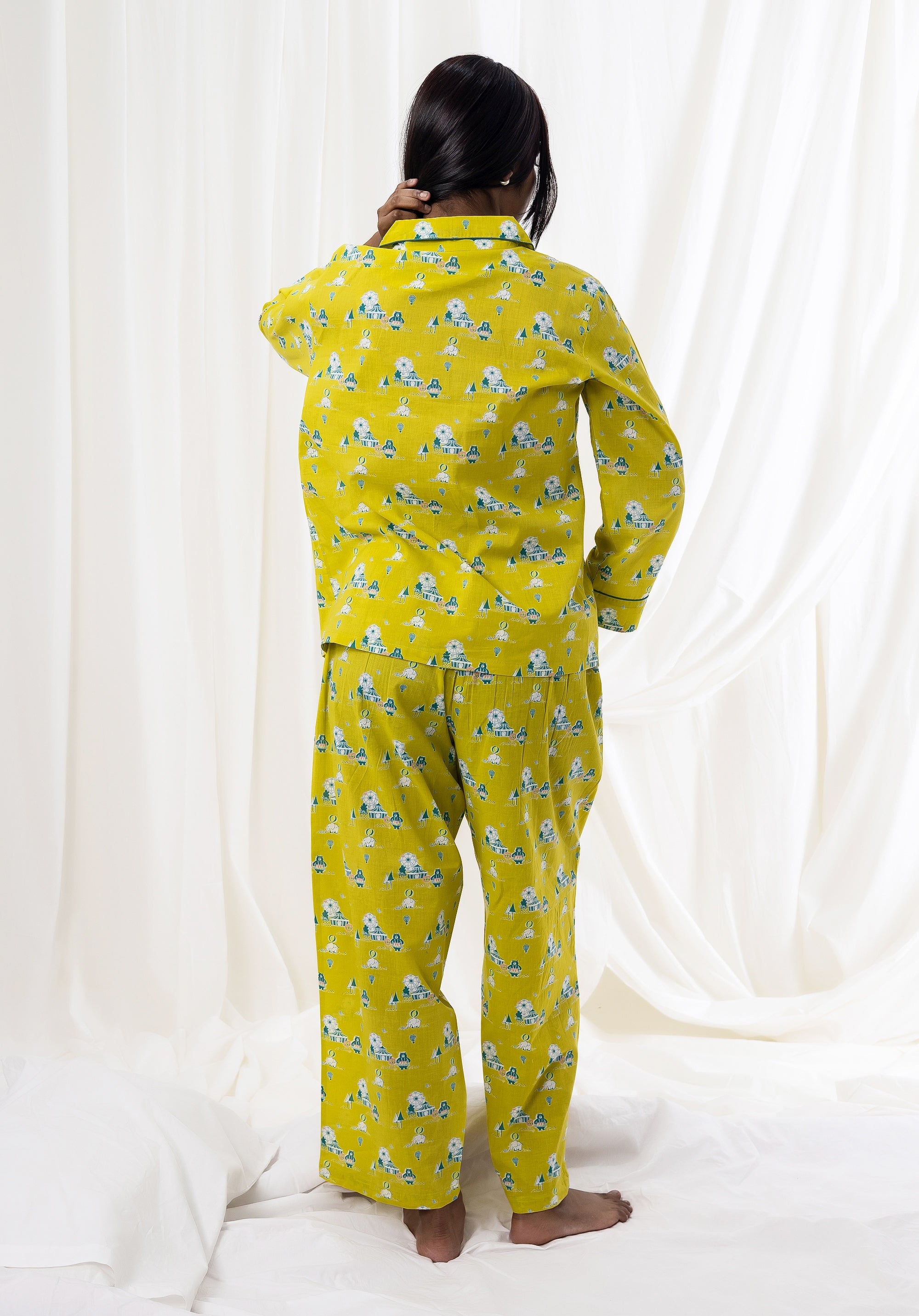 Premium cotton Women Nightsuit Lime Yellow Circus