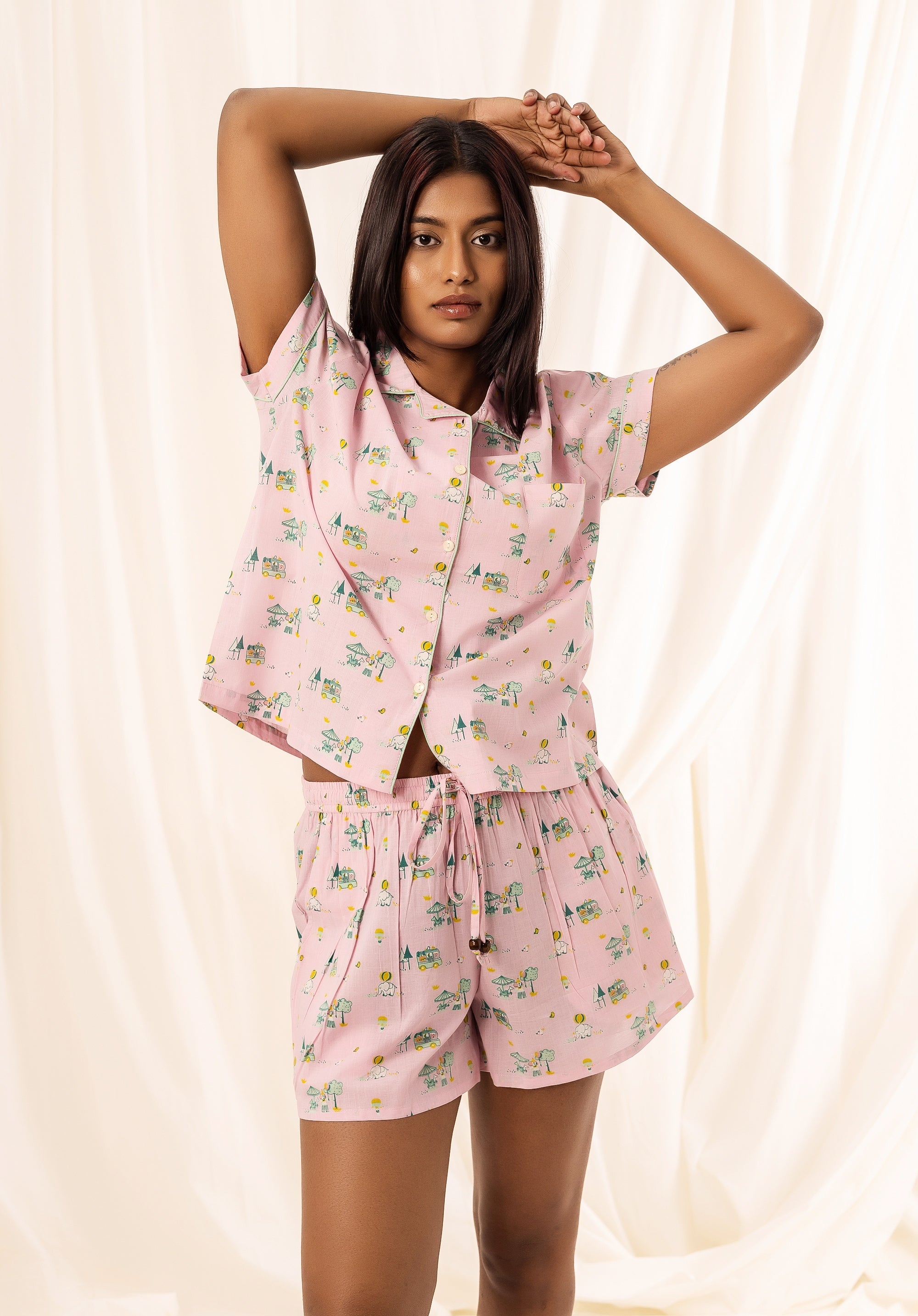 Premium cotton Women Nightsuit Shorts pink Circus