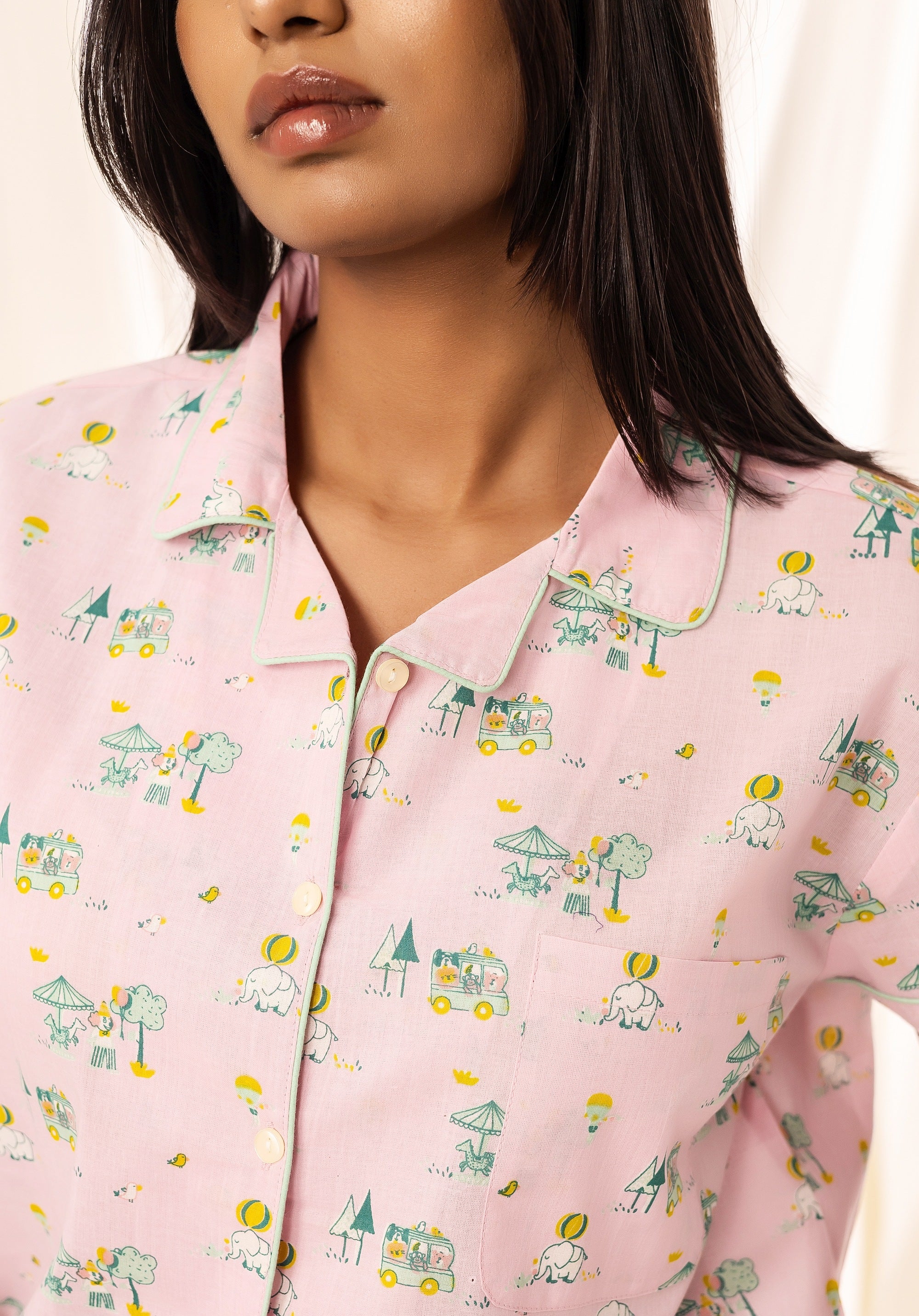 Premium cotton Women Nightsuit Shorts pink Circus