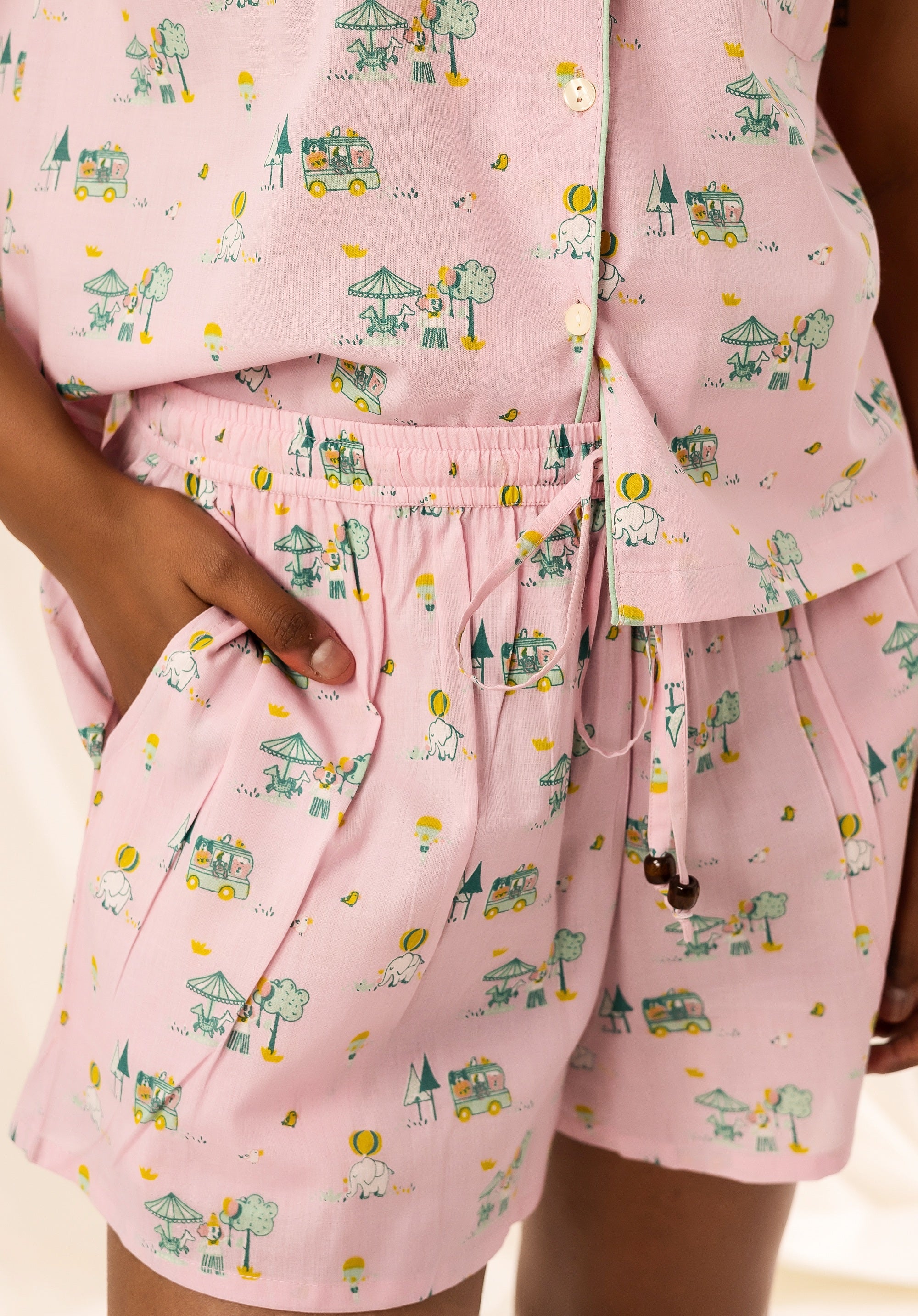 Premium cotton Women Nightsuit Shorts pink Circus