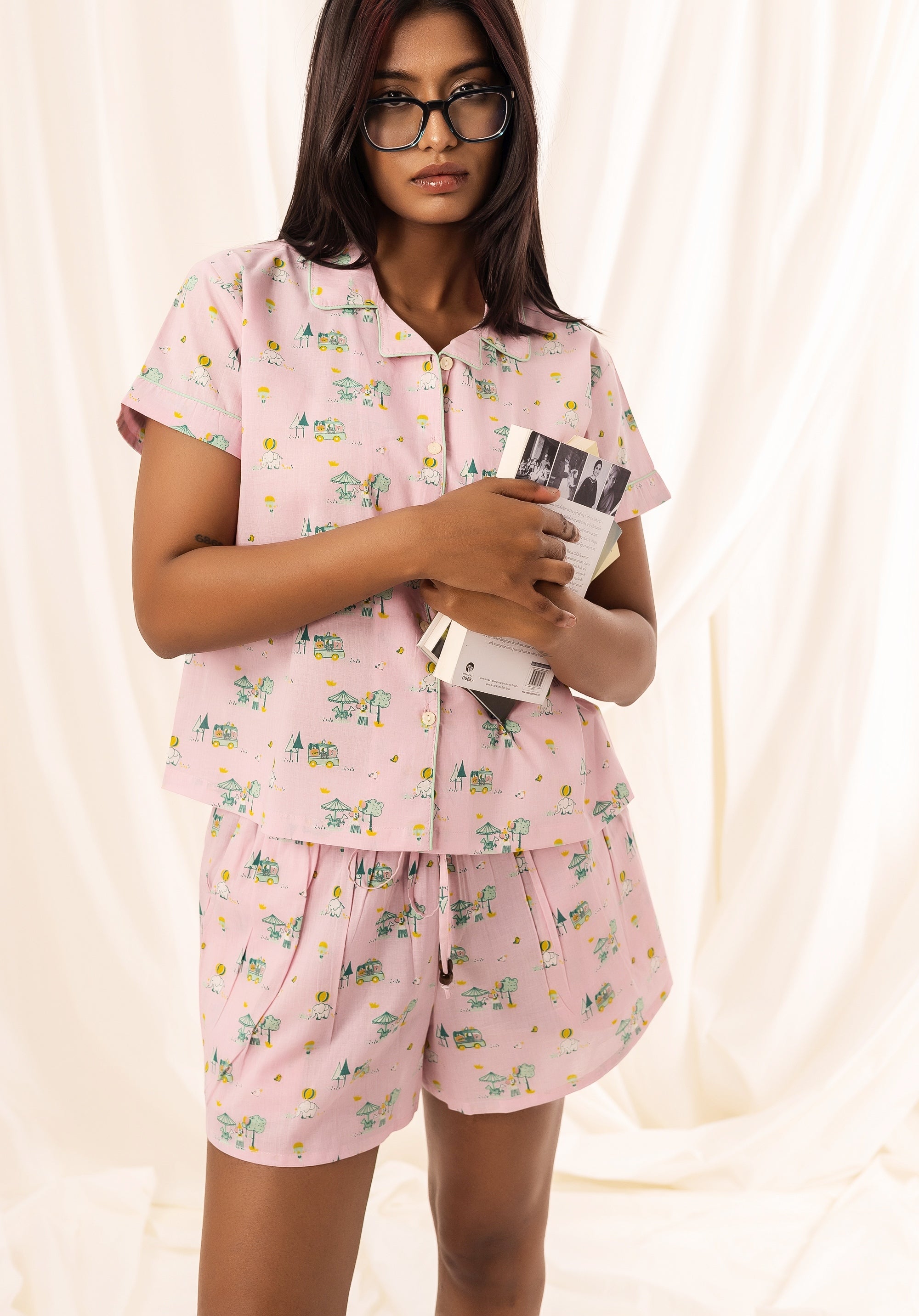 Premium cotton Women Nightsuit Shorts pink Circus