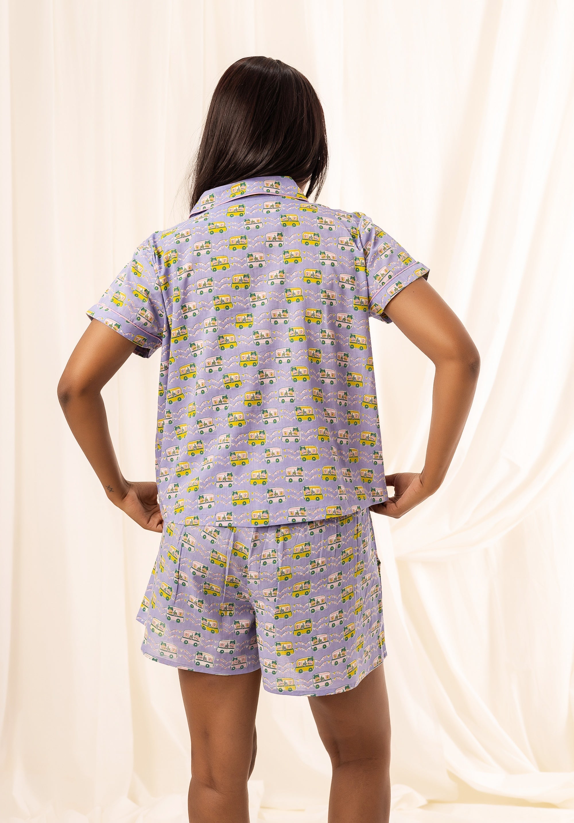 Premium cotton Women Nightsuit Shorts Bus Purple