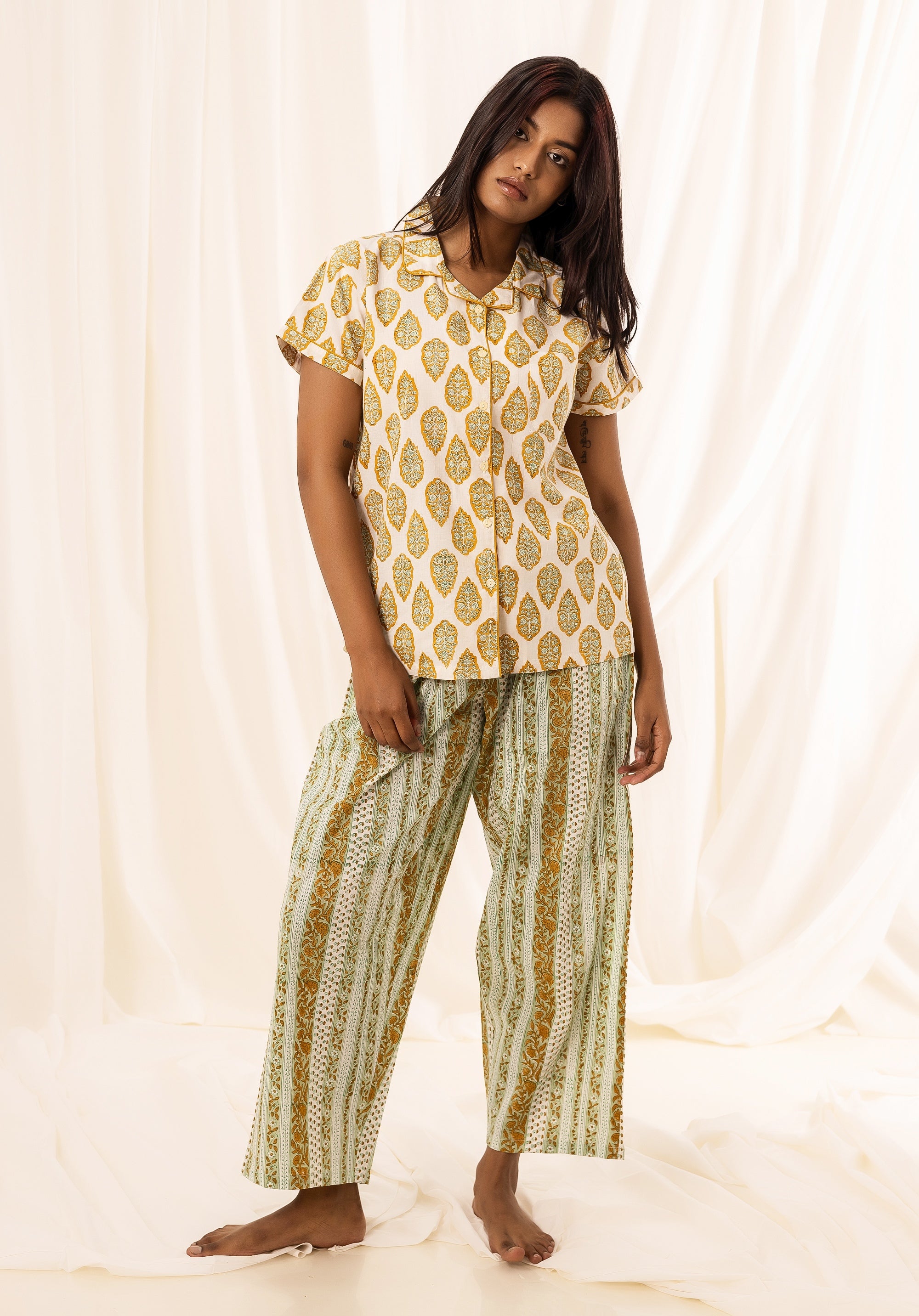 Premium cotton Women Nightsuit Luna Buti Beige