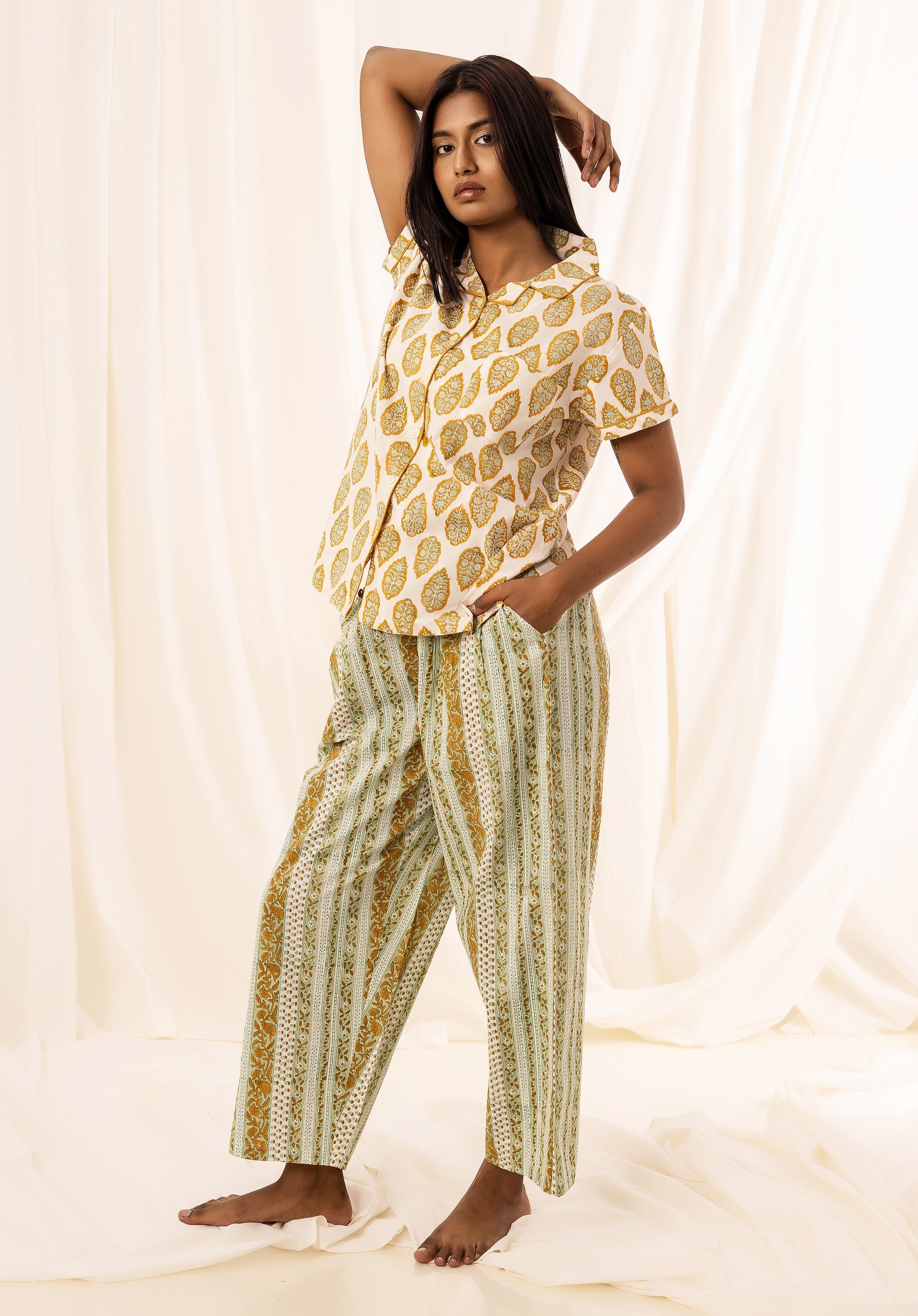 Premium cotton Women Nightsuit Luna Buti Beige