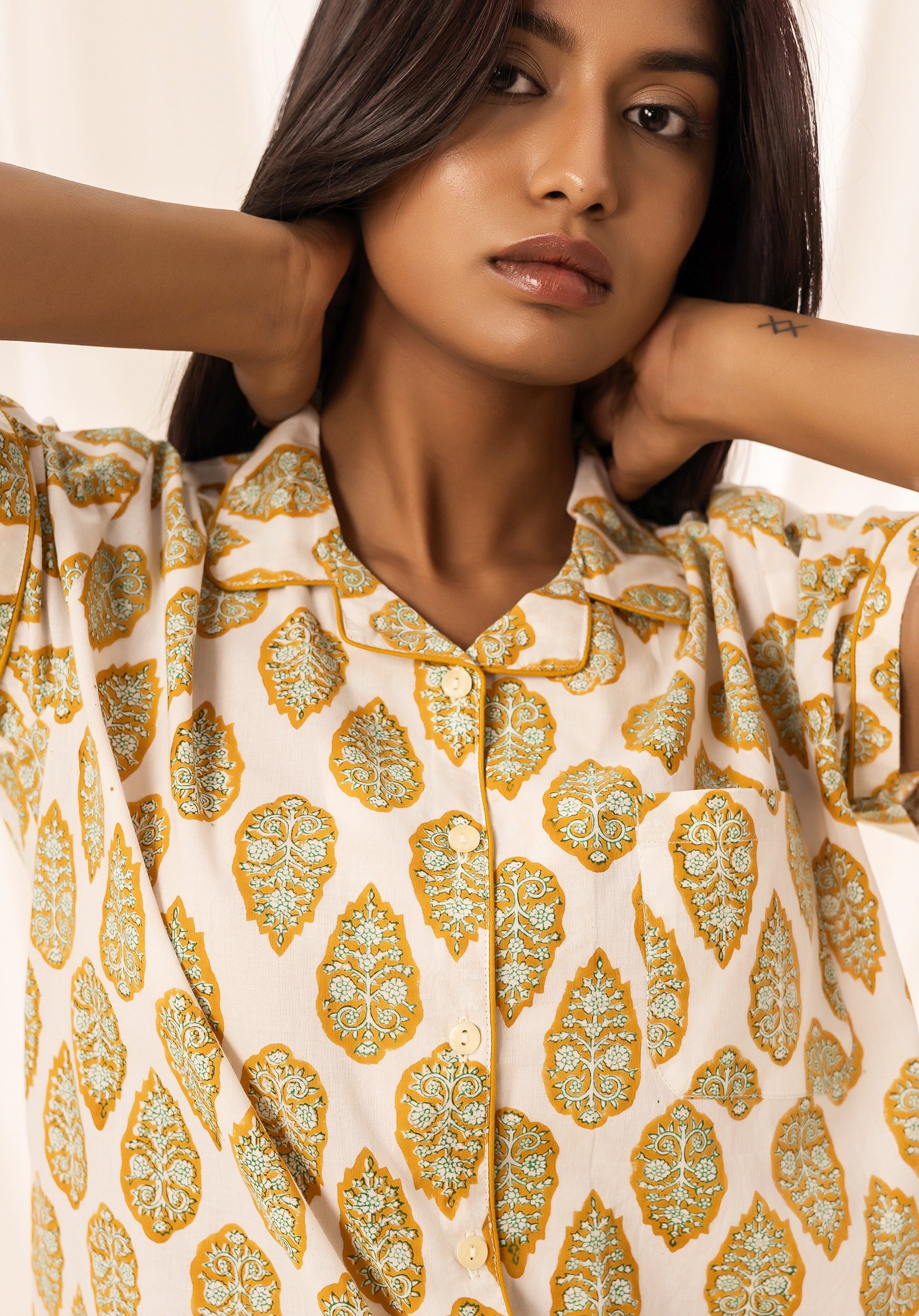 Premium cotton Women Nightsuit Luna Buti Beige