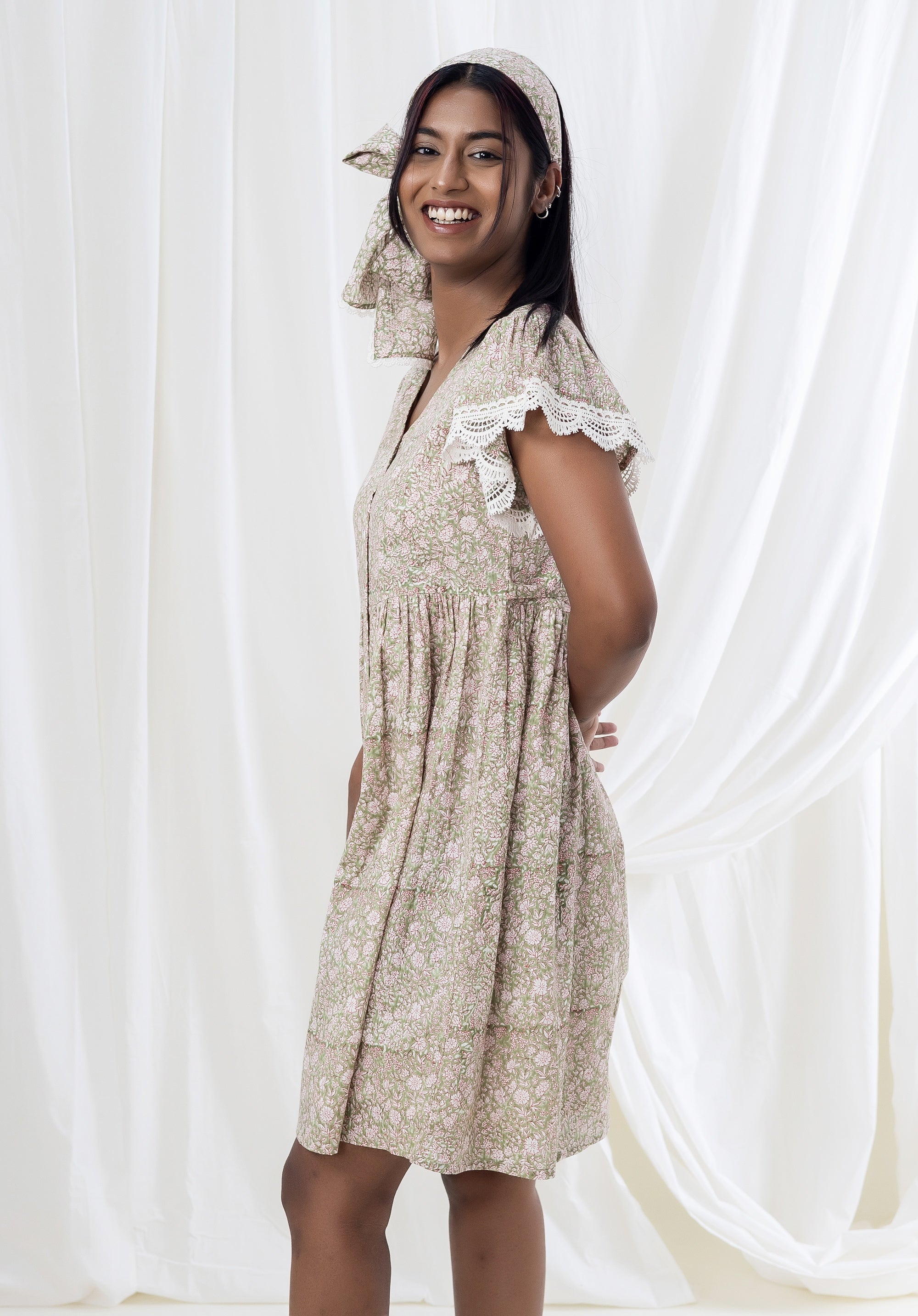 Women Cotton Dress Vinie Liberty Green