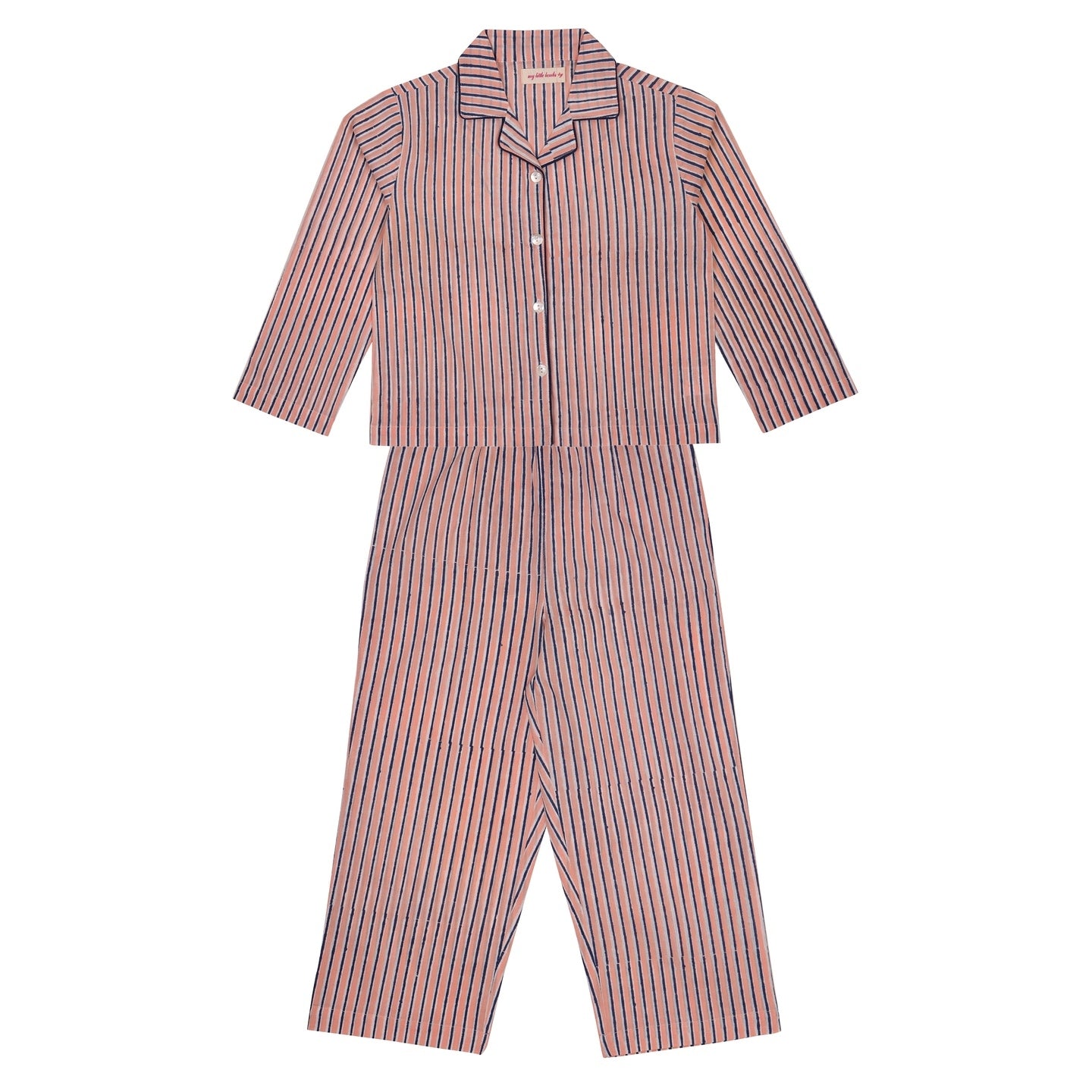 Block Printed Unisex Night Suit Set Stripes Pink