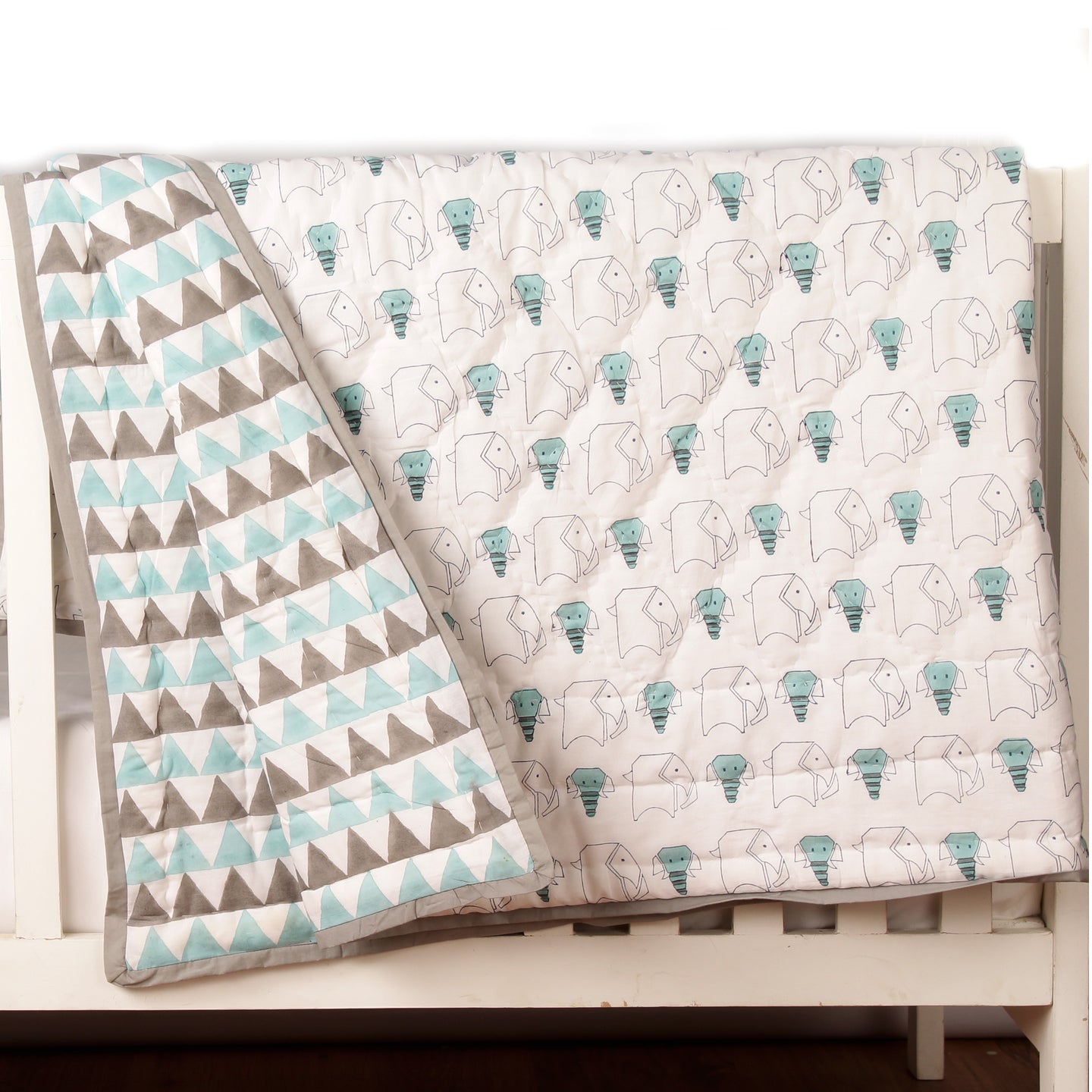 Origami Elephant quilt blue