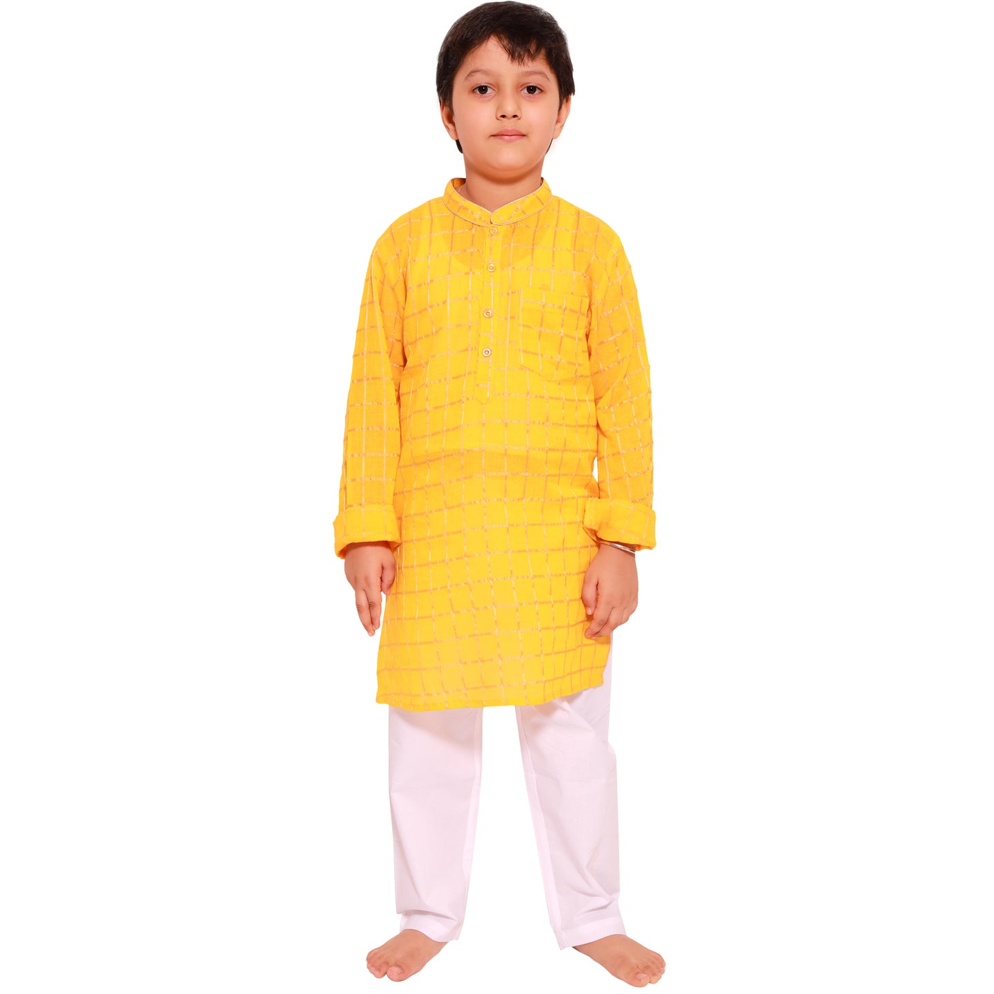 Yellow Check Boy's Kurta PJ set