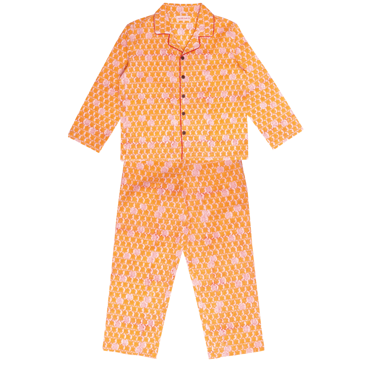 Block Printed Unisex Night Suit Set Tortoise Yellow