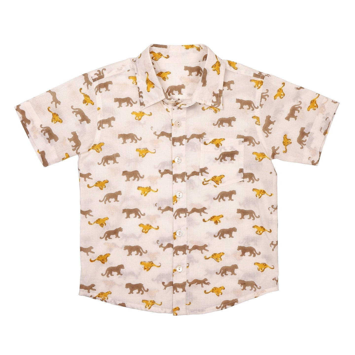Block Printed Boy's Shirt Leopard Beige