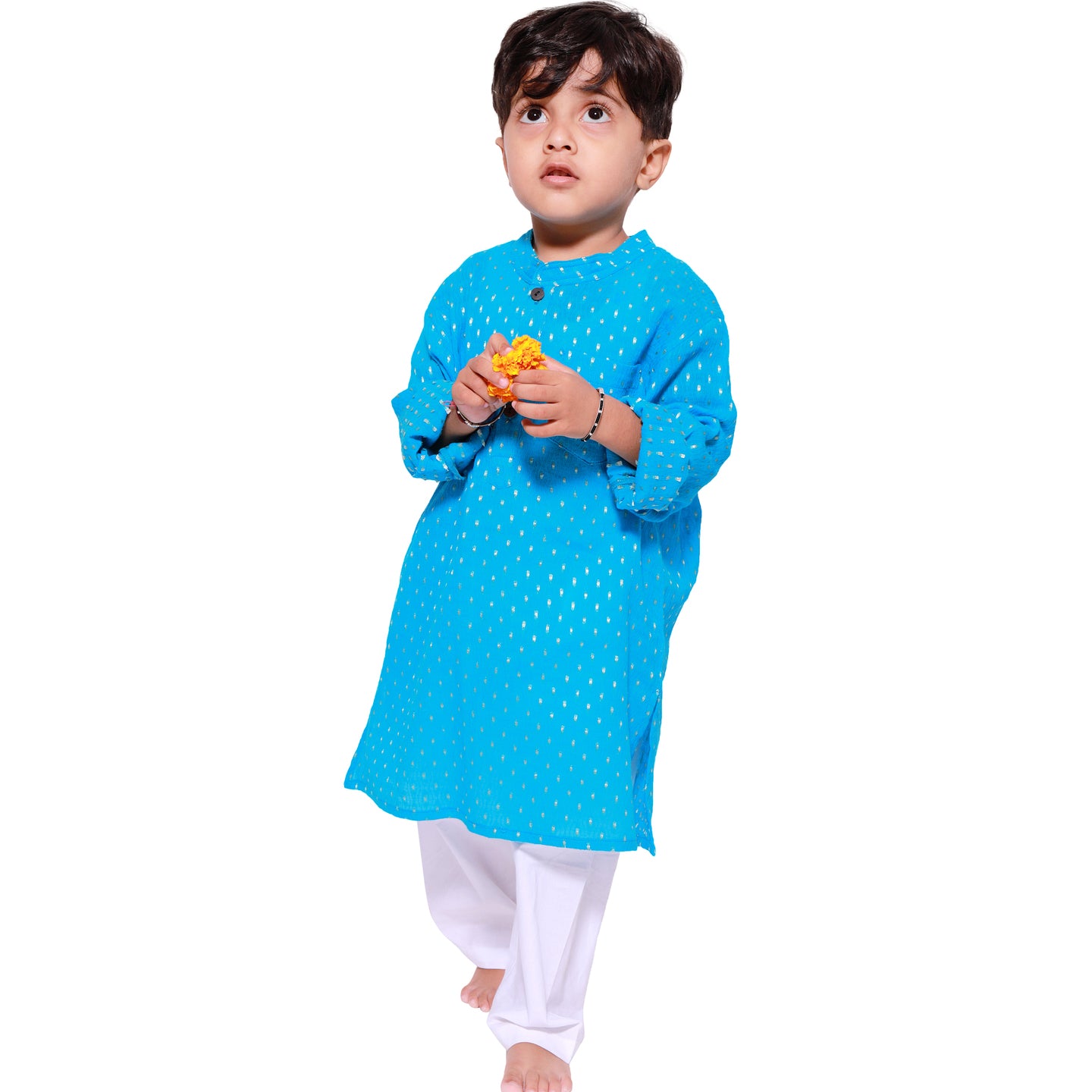 Blue Jacquard Dobby Boy's Kurta PJ Set