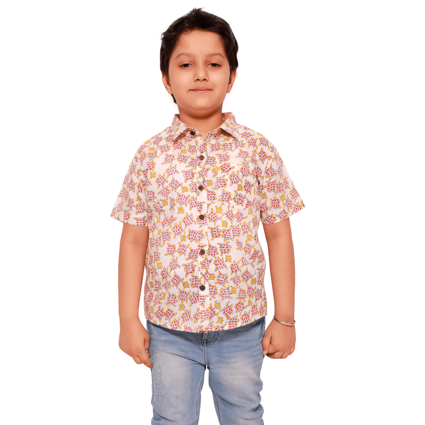 Block Printed Boy's Shirt Sea Turtle Print Red