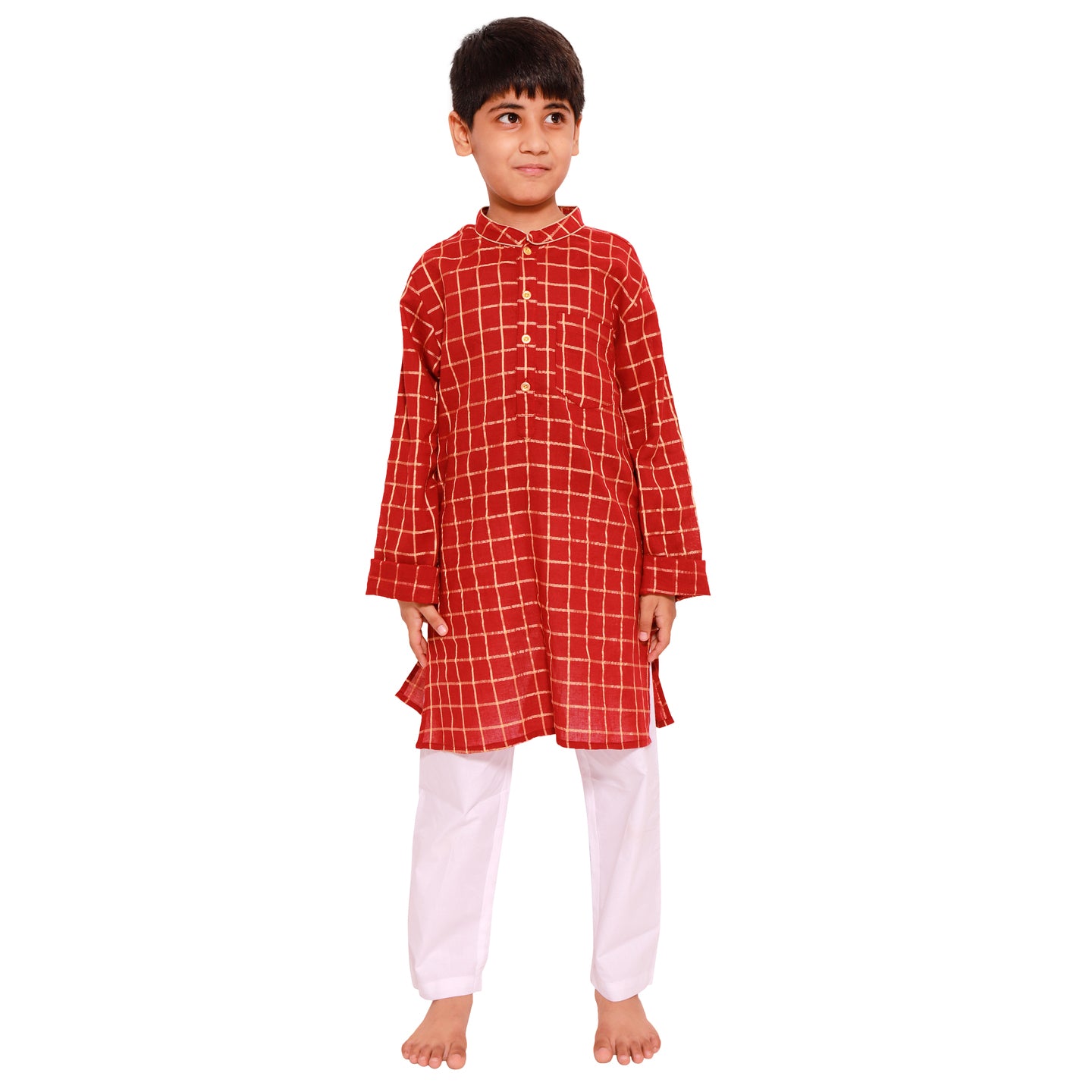 Red Check Boy's Kurta PJ set