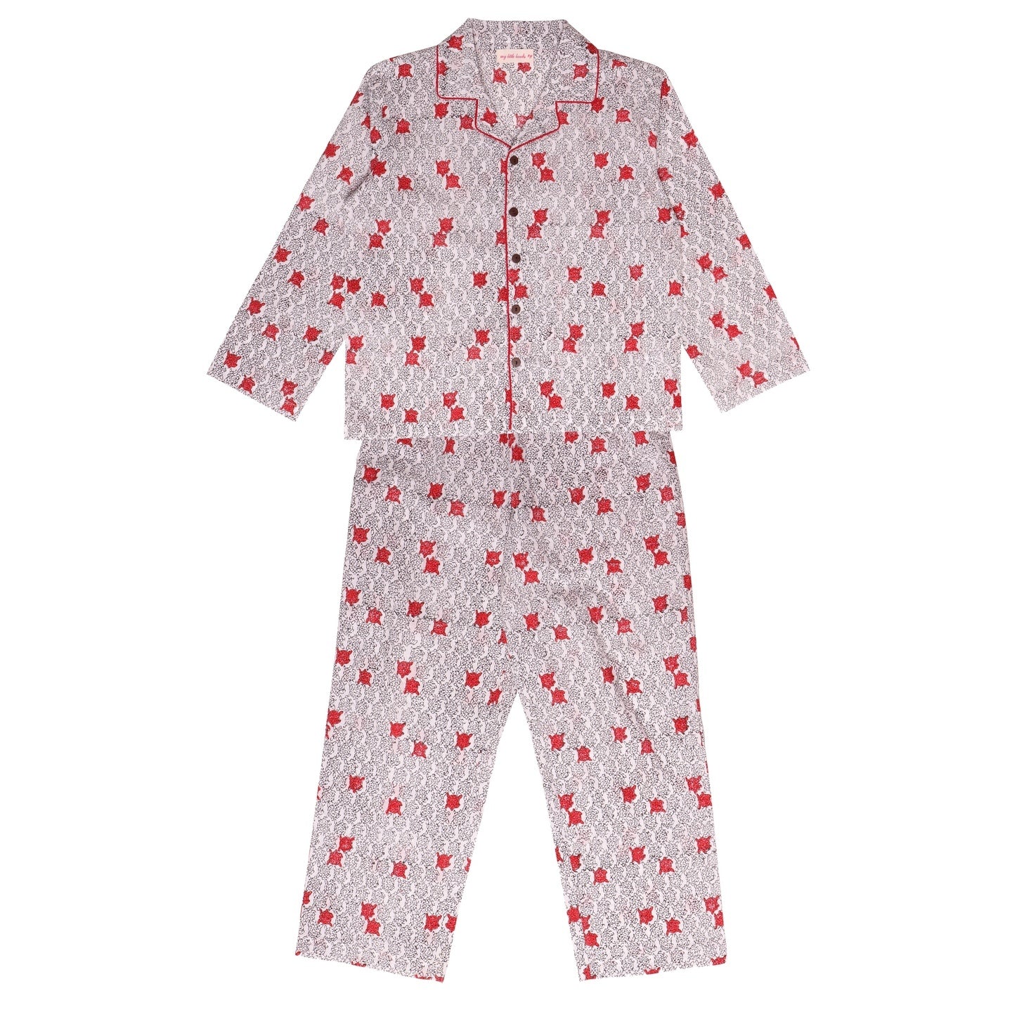 Block Printed Unisex Night Suit Set Tortoise Red