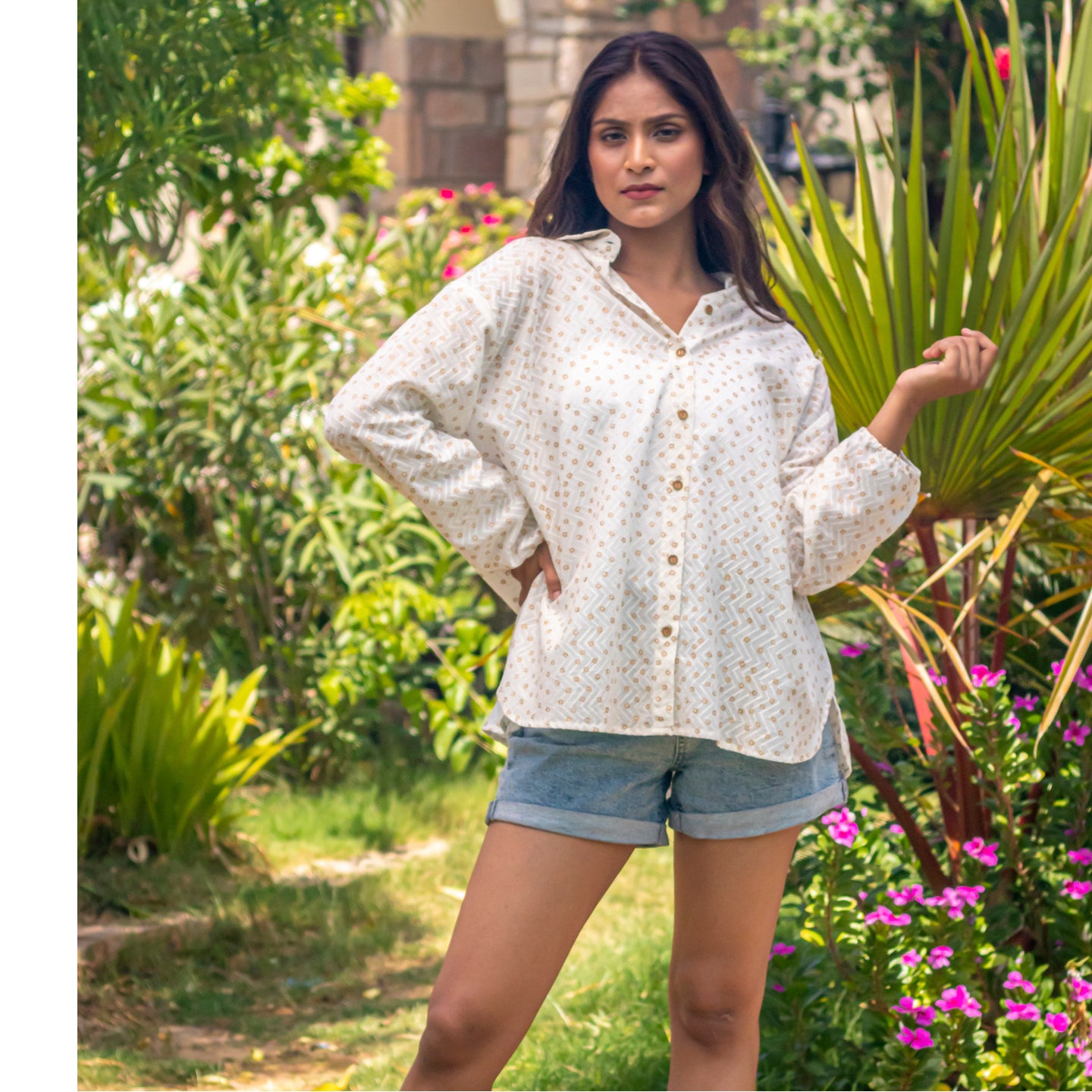 Women Block printed oversized shirt White