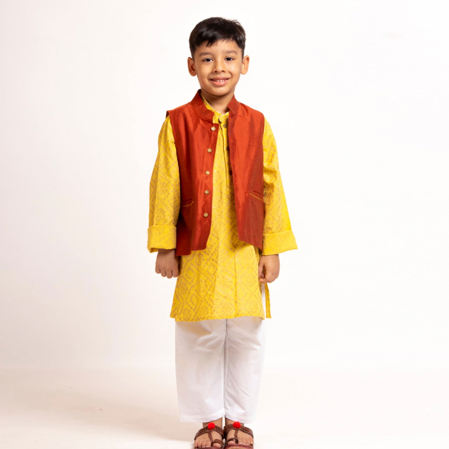 Boy's kurta jacket set Yellow
