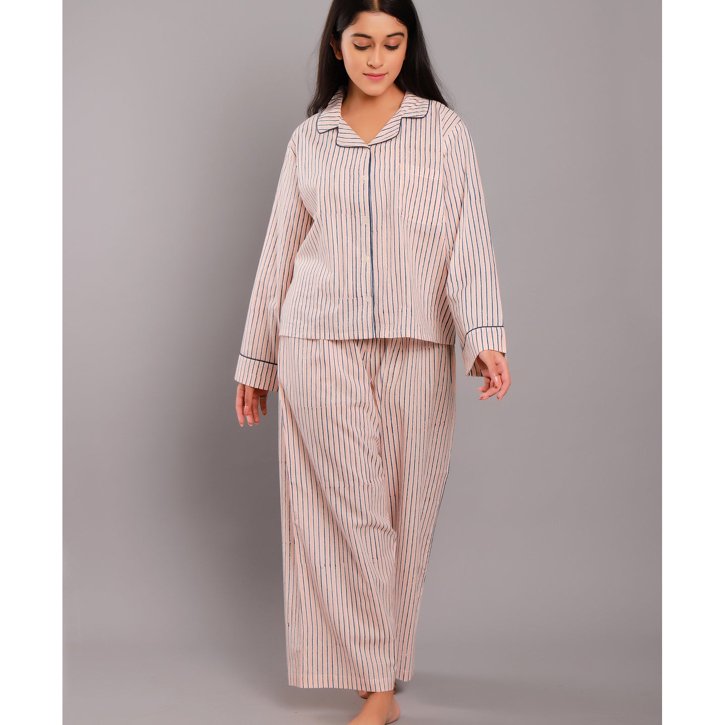 Striped Night Suit PJ Set Pink