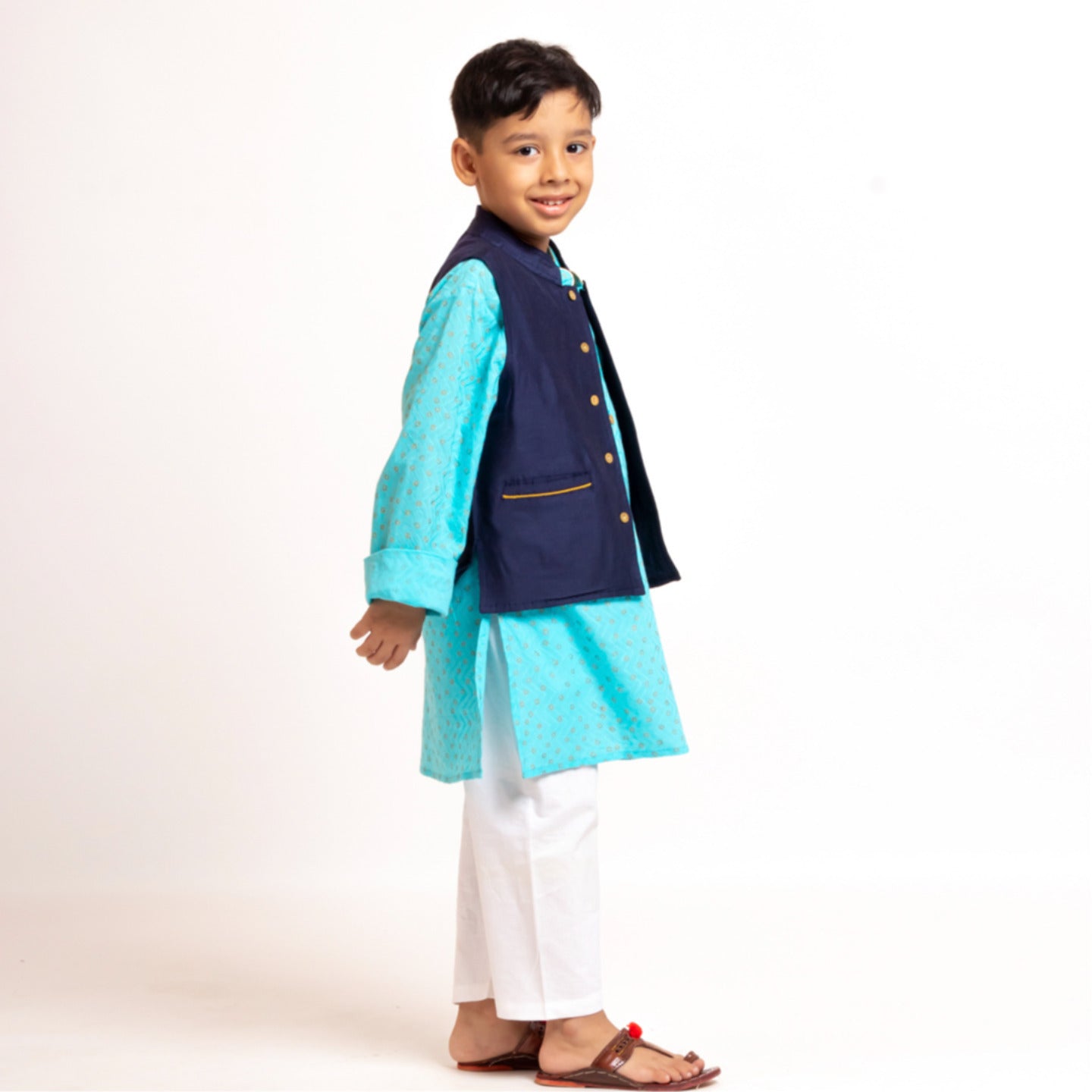 Boy's kurta Jacket Set Turq