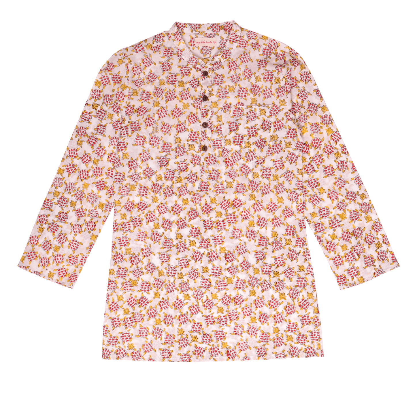 Block Printed Boy's Kurta Set Sea Turtle Print Red