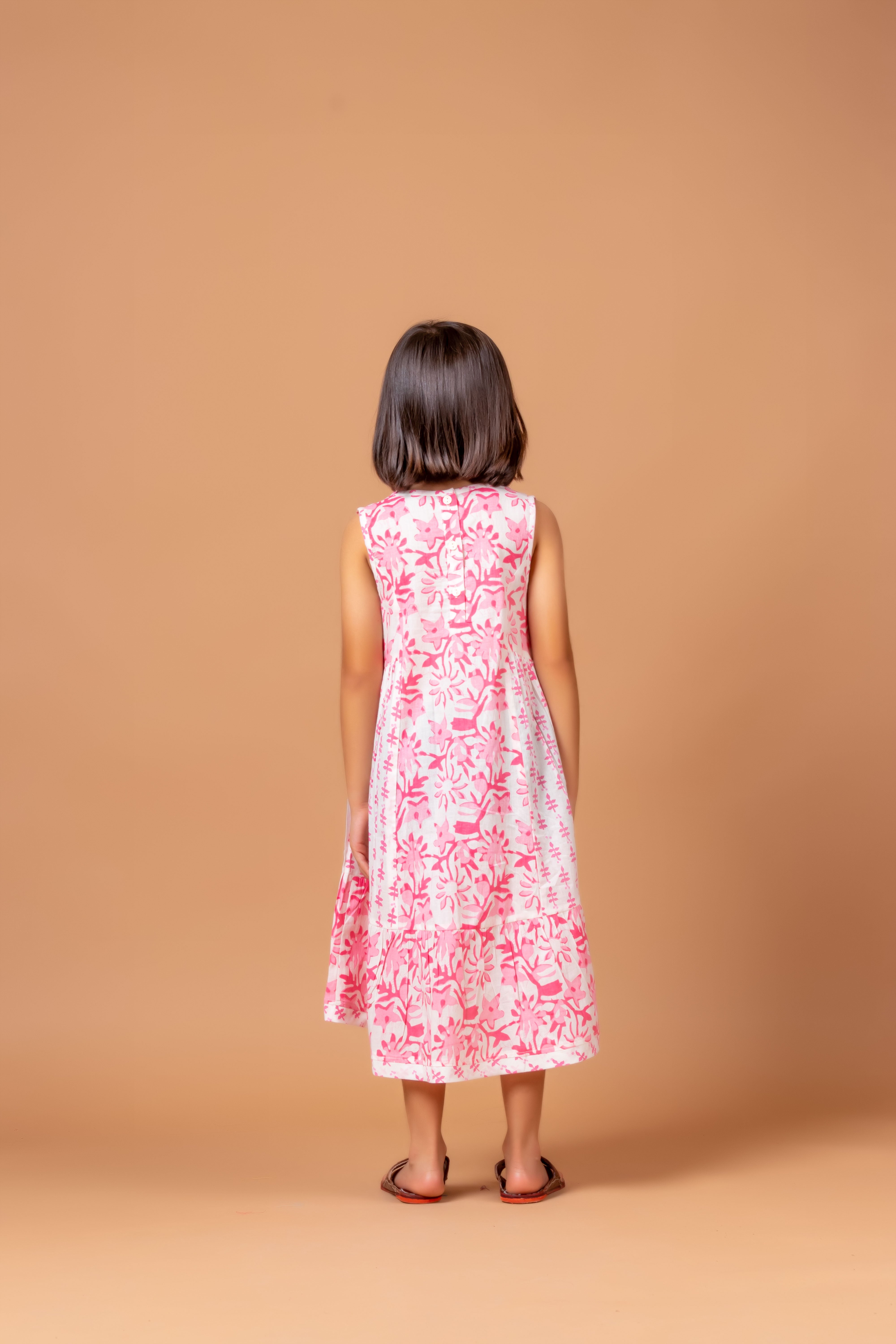 Girls Block Printed Dress- Luna Pink
