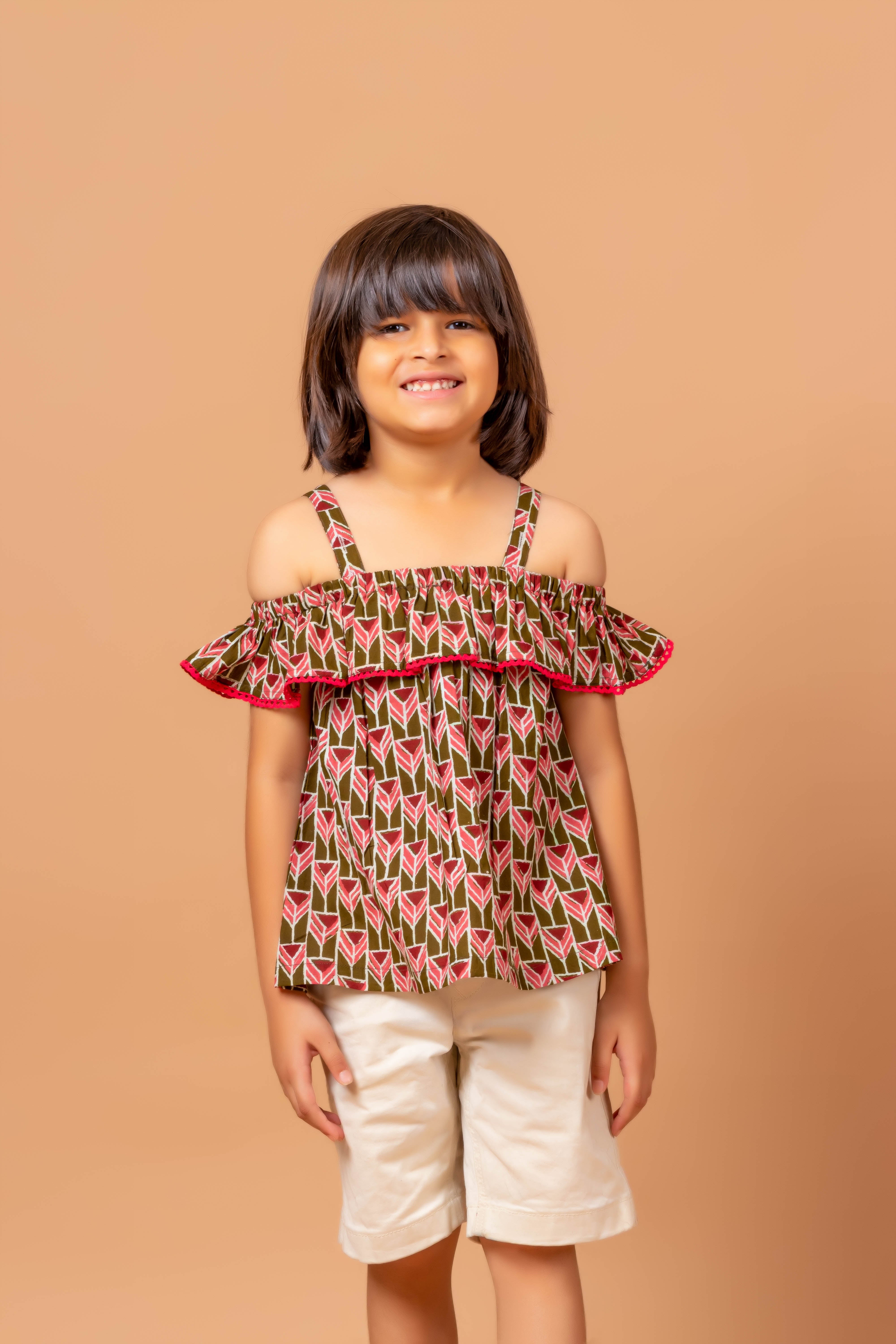 Girls Printed Top Meesha Geo Red