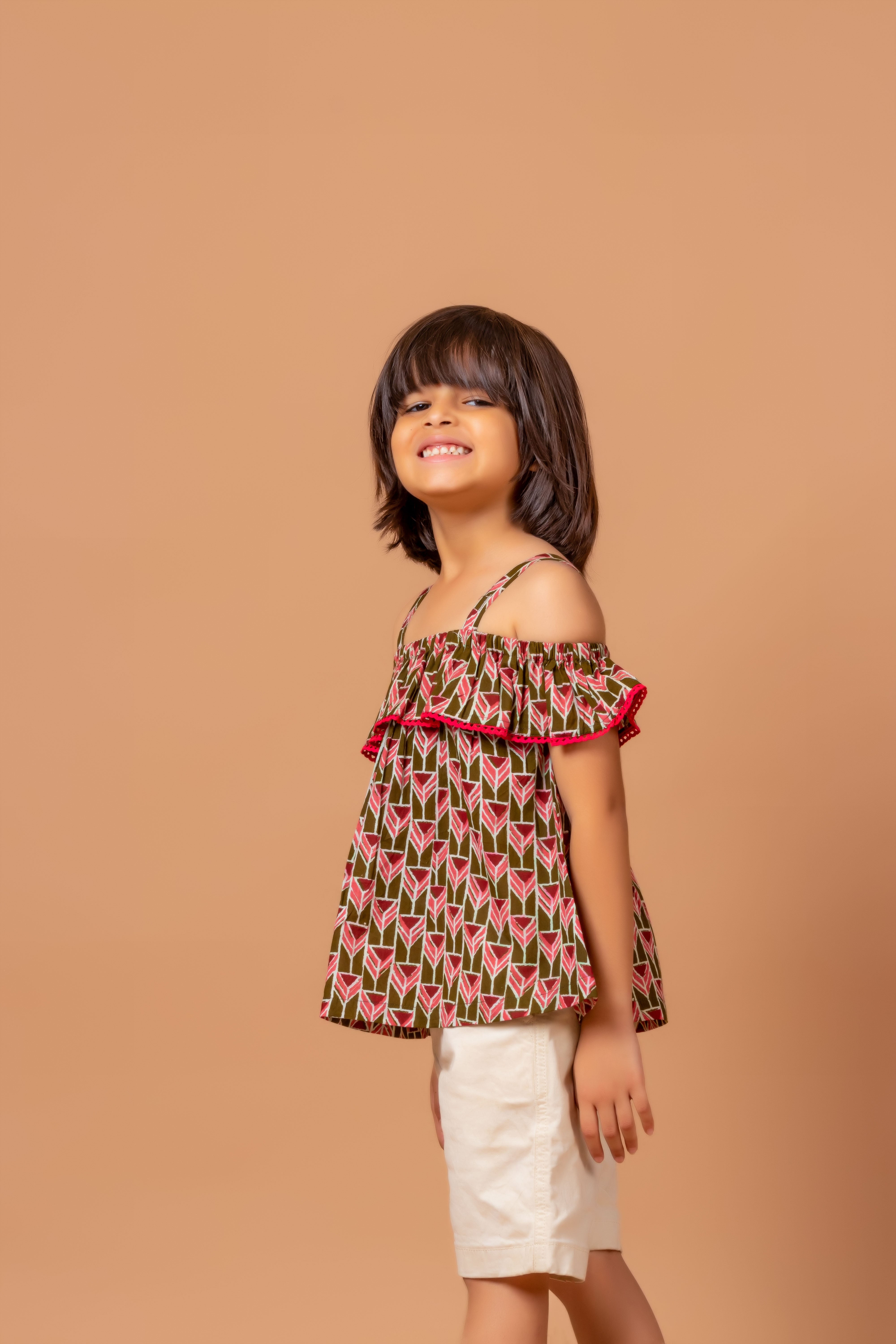 Girls Printed Top Meesha Geo Red