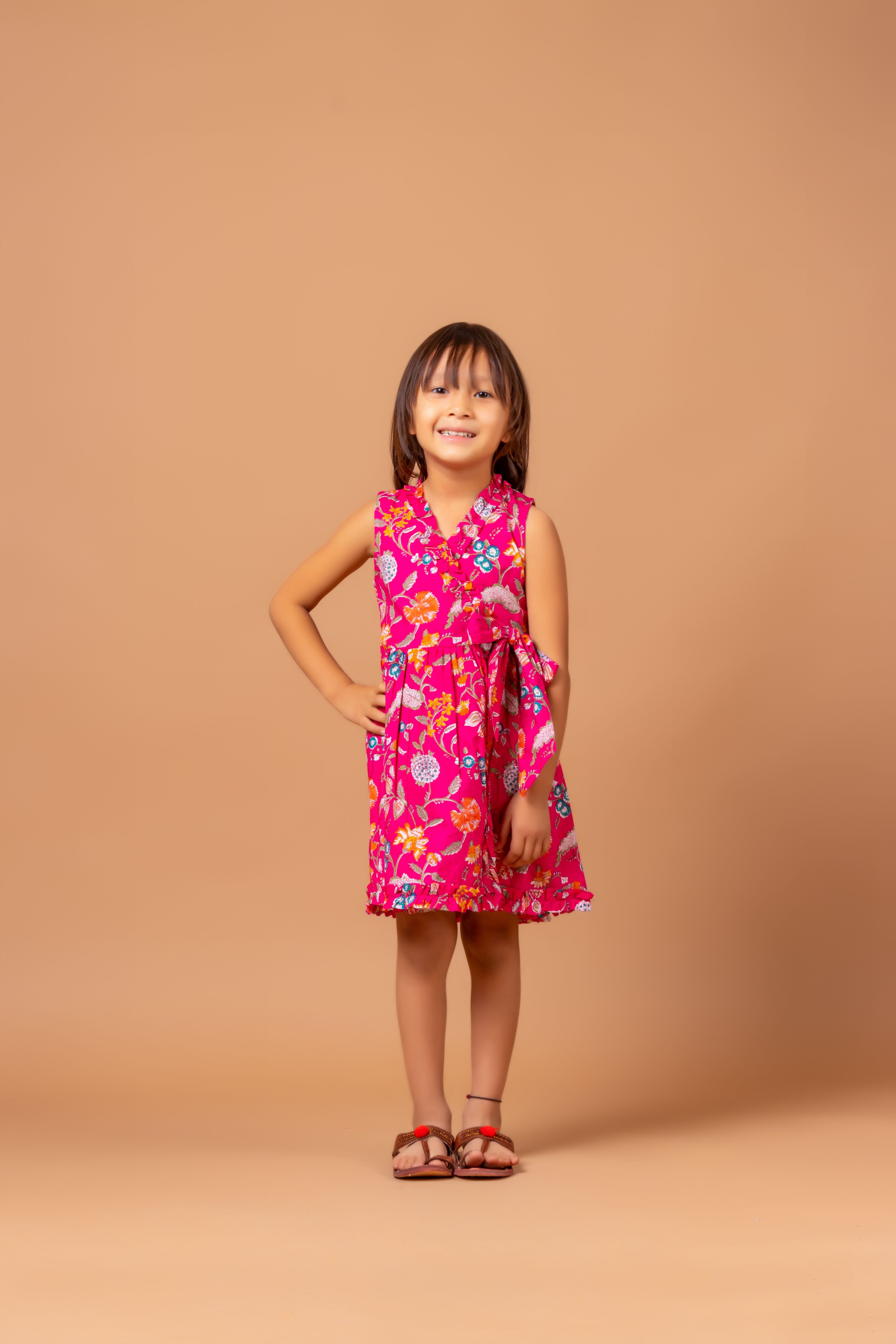 Printed Wrap- Dress Garima Fuchsia Pink Jaal