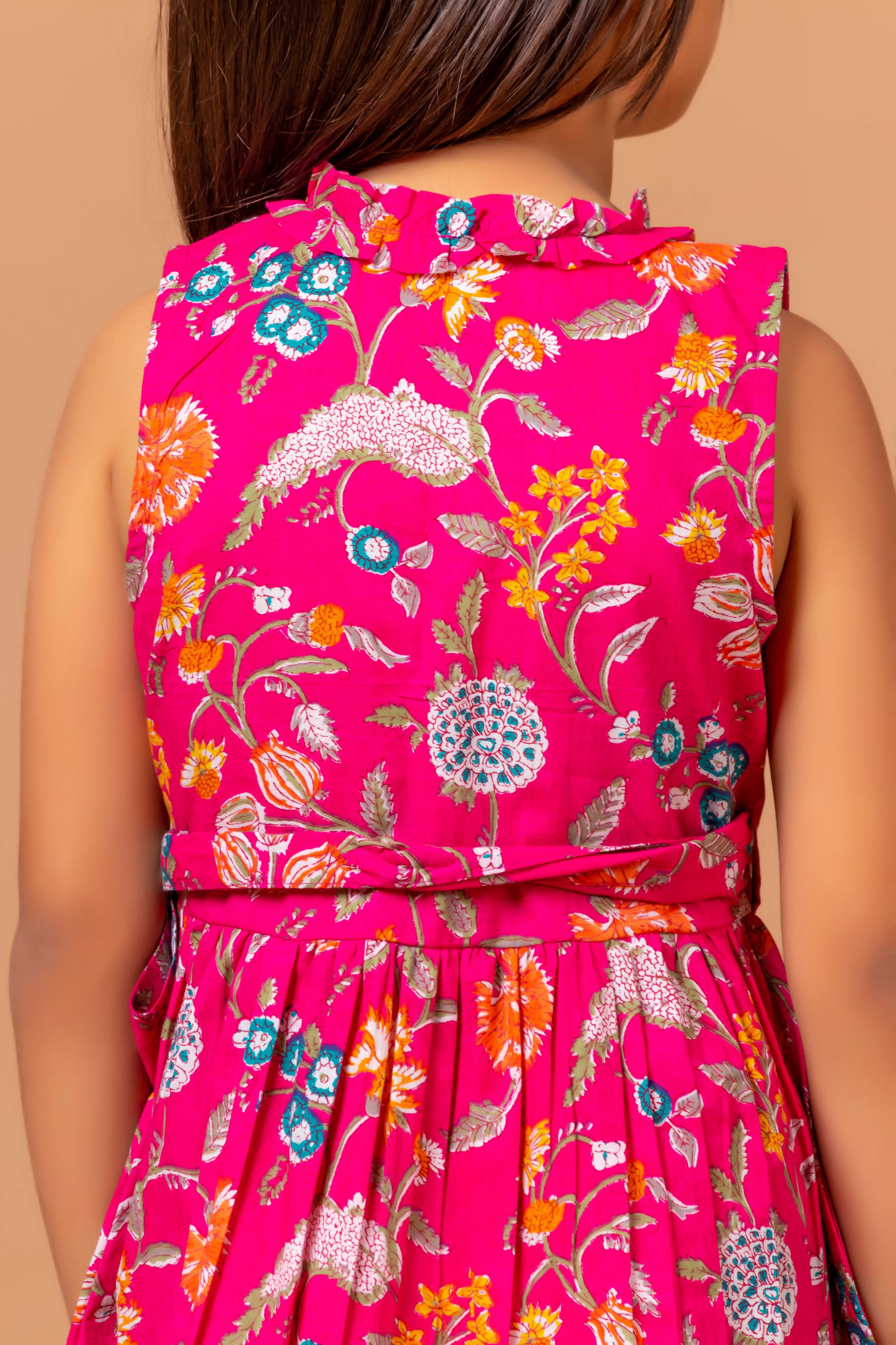 Printed Wrap- Dress Garima Fuchsia Pink Jaal